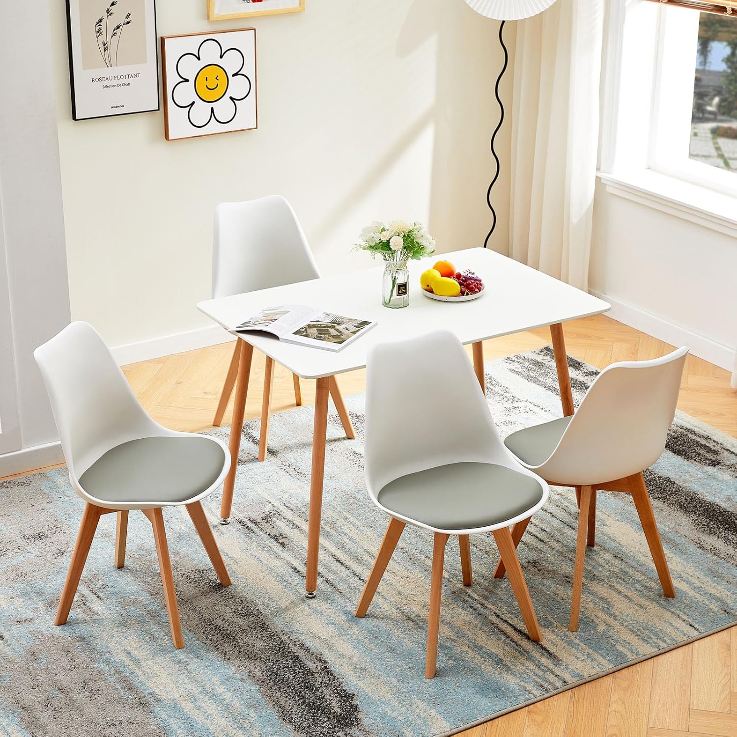 EGGREE - Lot de 8 chaises scandinaves - bois hêtre - assise cuir PU