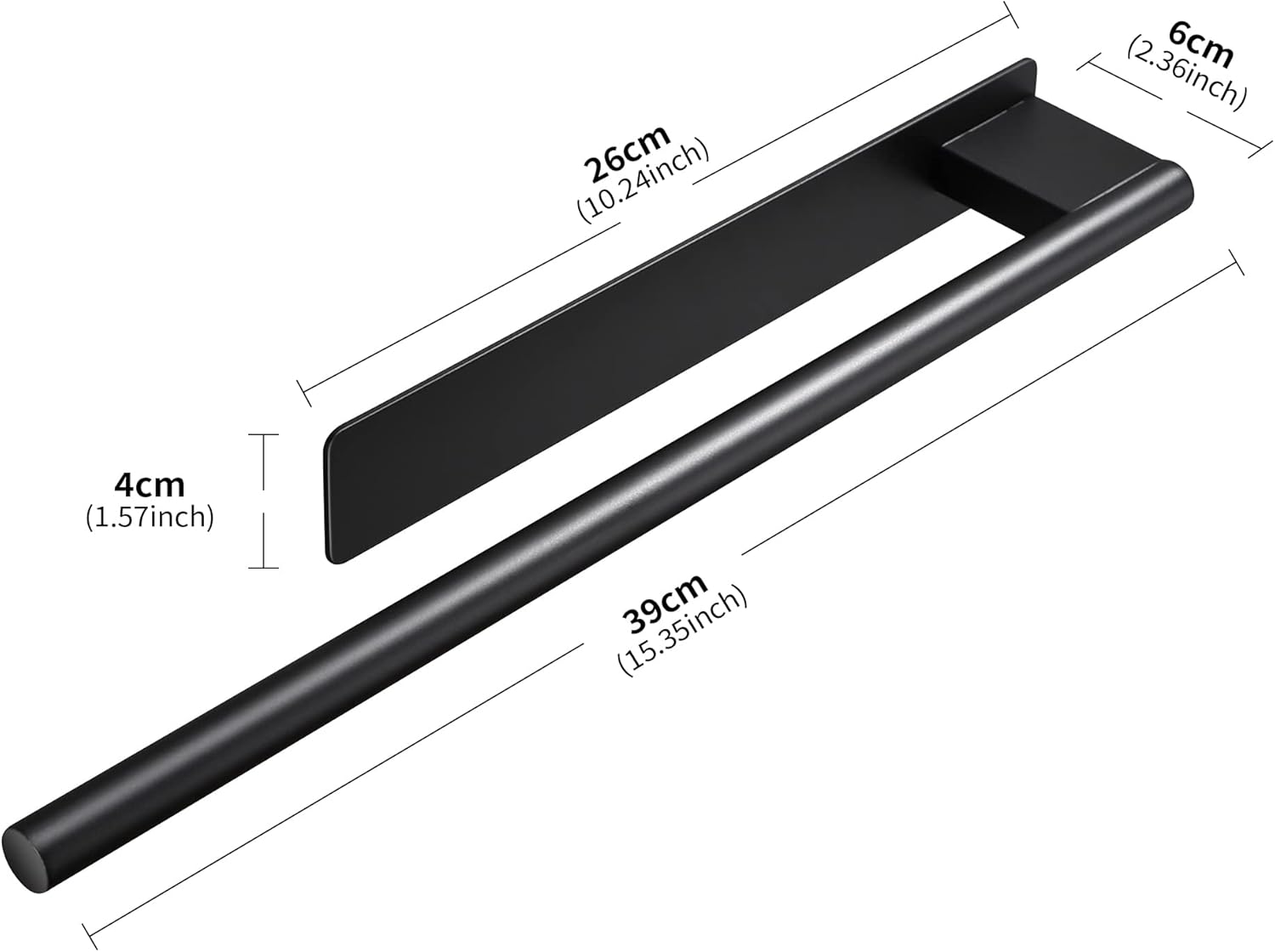 Porte-serviettes salle de bain - adhésif, inox noir, un bras, sans perçage