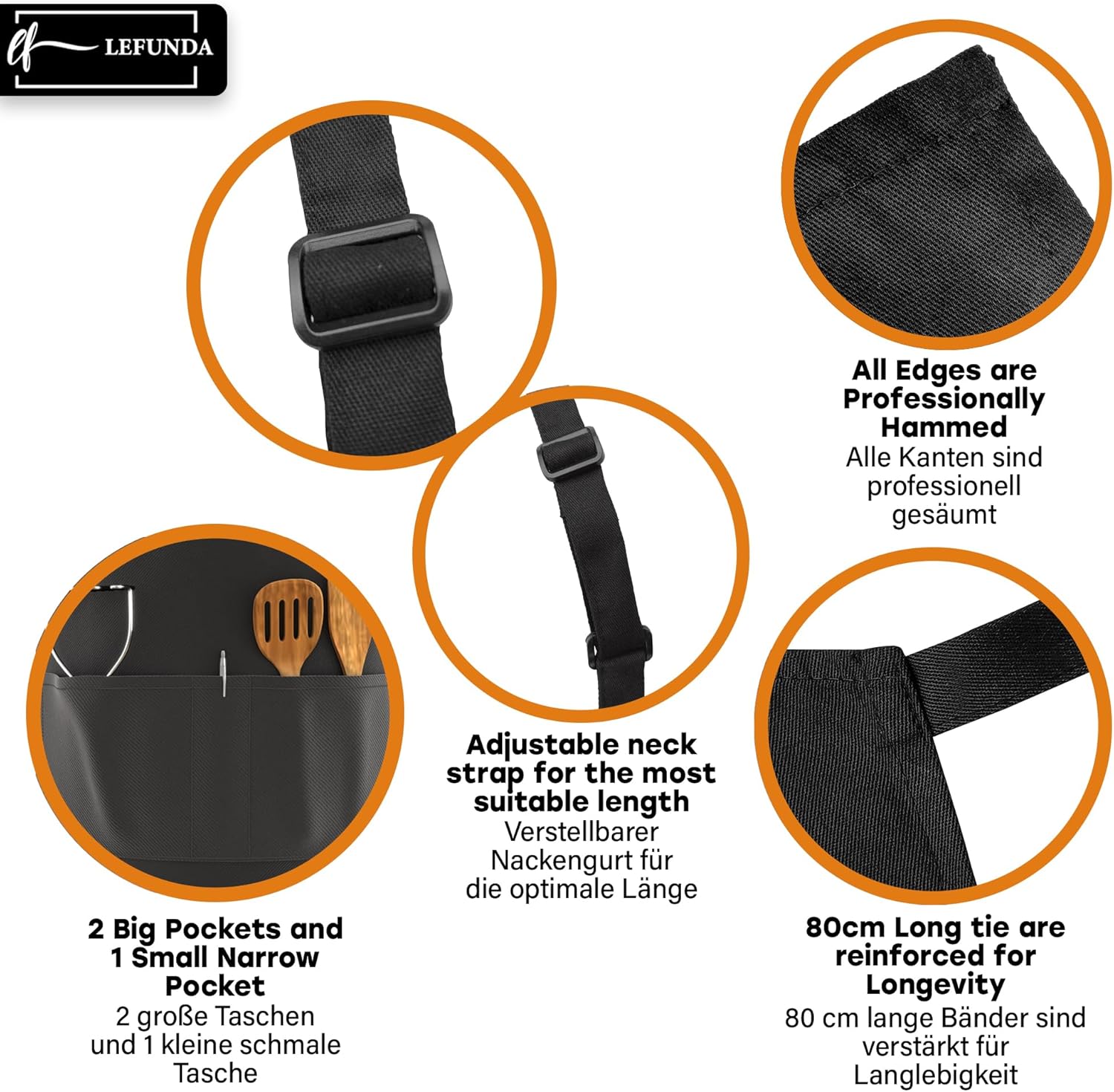 Tablier de cuisine - modèle étanche 3 poches - réglable unisexe, longues lanières, usage pro, BBQ, jardin