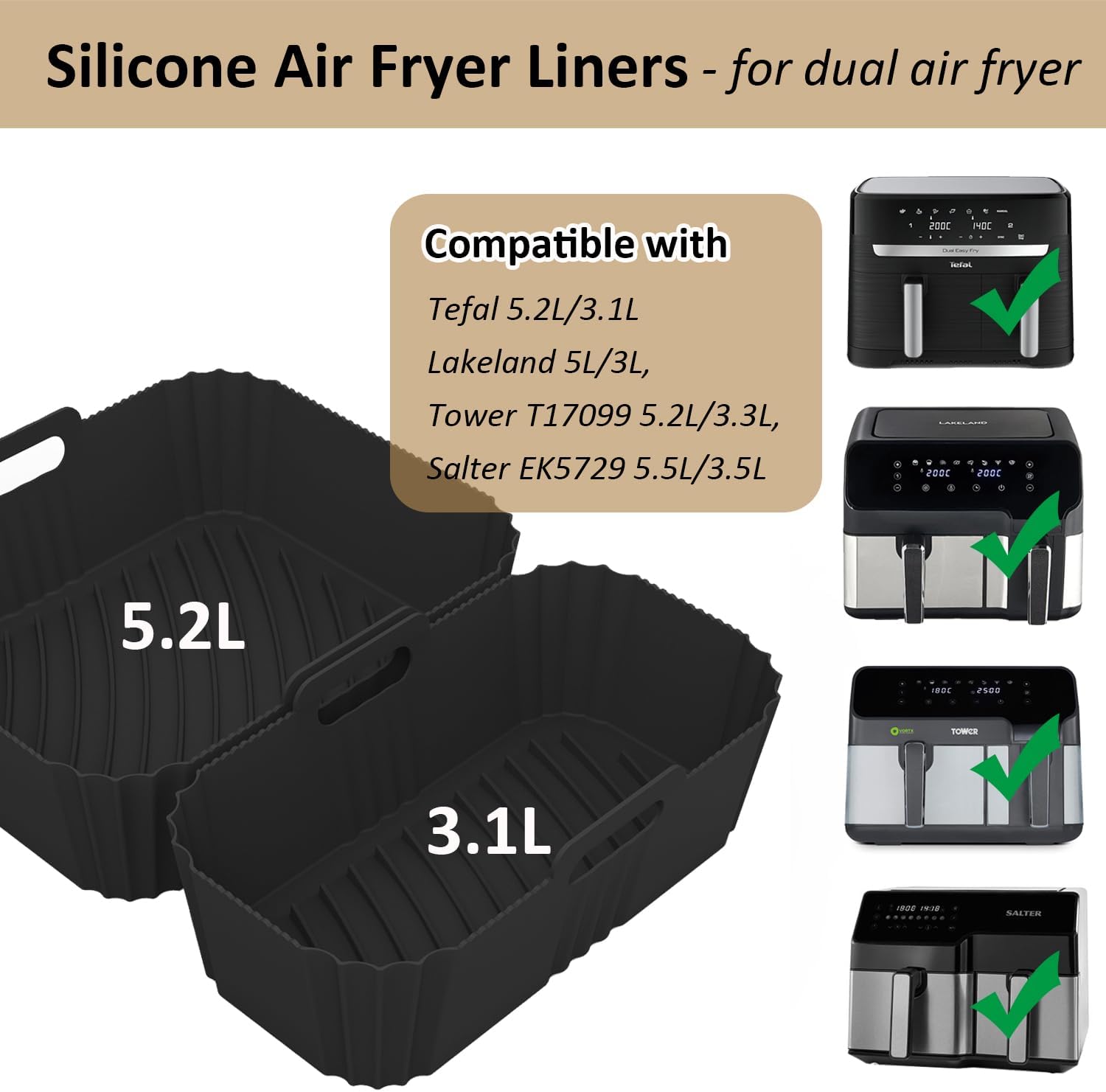 Moule silicone air fryer - compatible Moulinex/Philips/Lakeland - 5,2/3,1L - lot de 2, réutilisable, EZ901820