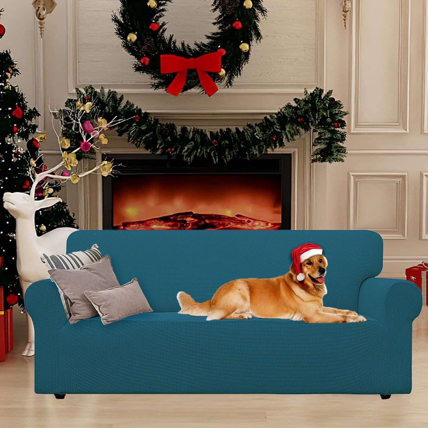 Housse canapé 1 place - extensible accoudoirs - vert foncé - antidérapante antisallissure