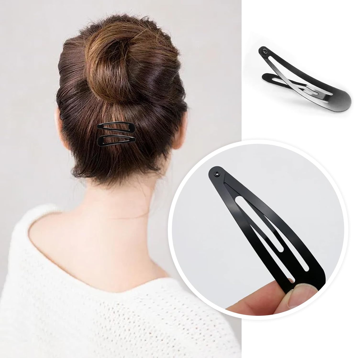 Barrettes à cheveux - lot de 24, métal noir 5,1 cm, enfants et filles