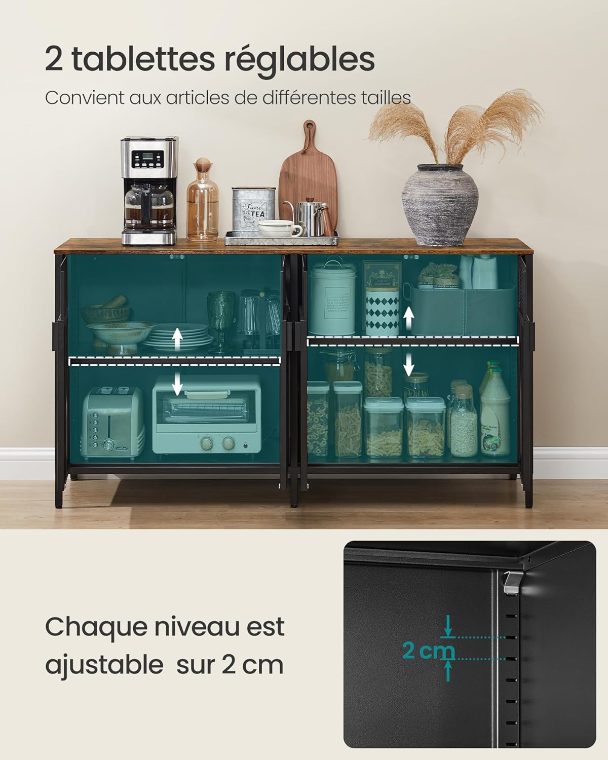 SONGMICS - buffet métal série LSC205BD01 - 40x141x76 cm - 4 portes magnétiques