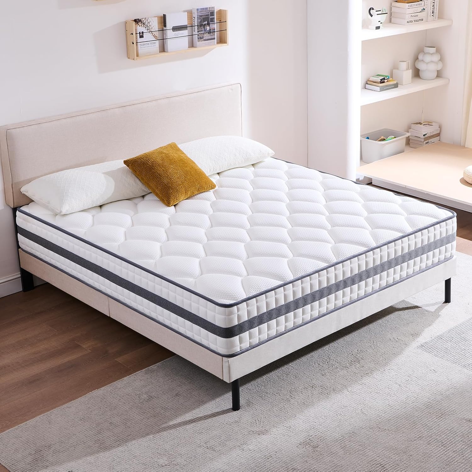 Matelas hybride - 180x200x22 cm - mousse mémoire, ressorts, doux et respirant