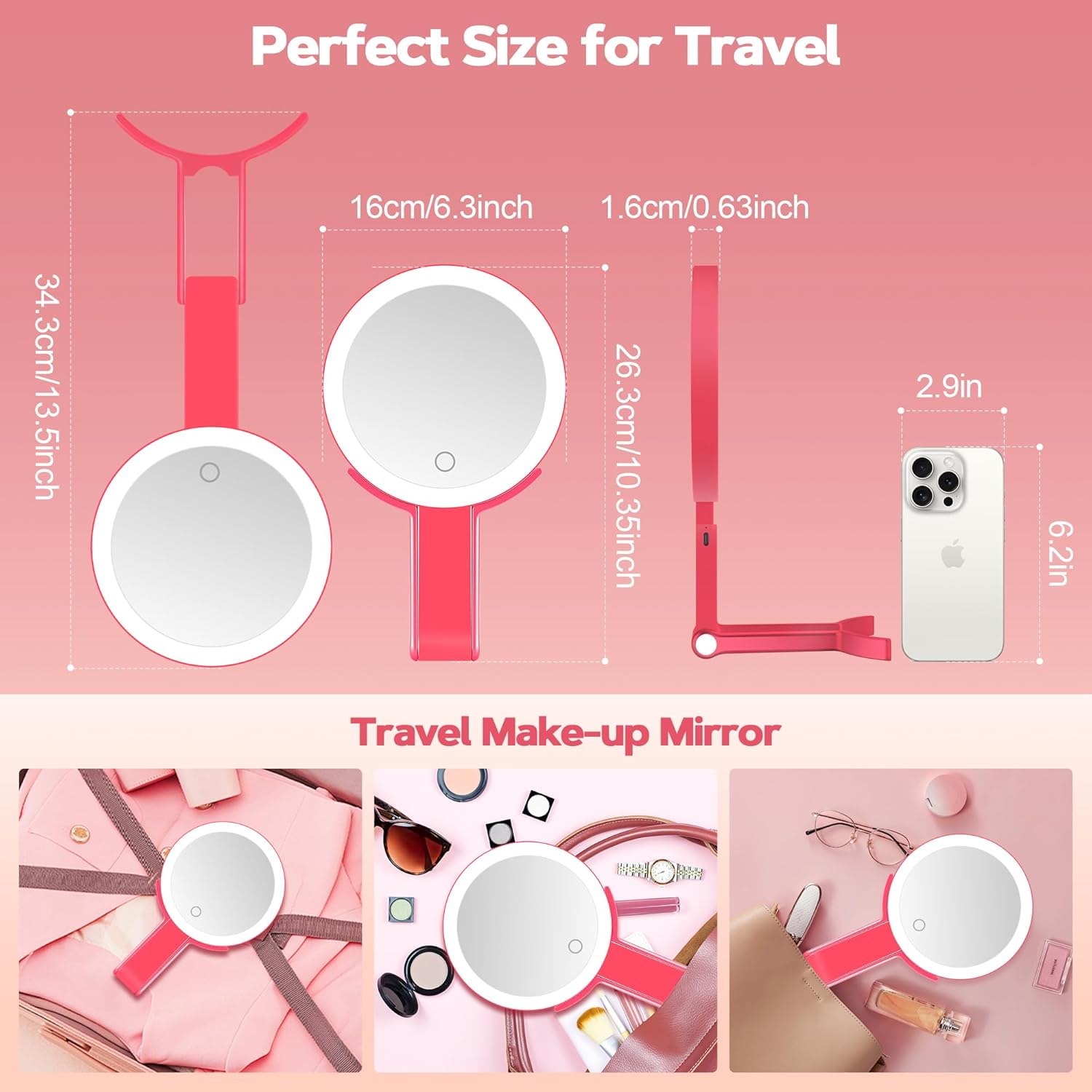 B Beauty Planet - miroir maquillage double face, pliable, lumière 3 couleurs