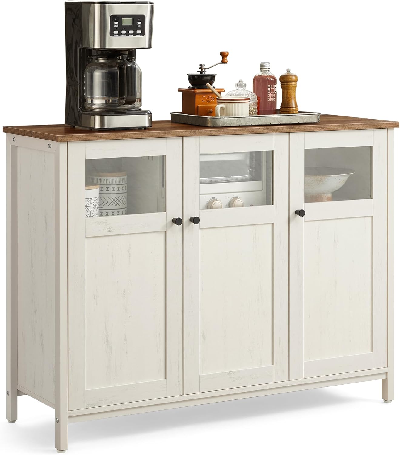 VASAGLE - Buffet 3 portes - cadre acier, style industriel, marron/blanc - LSC099WJ02