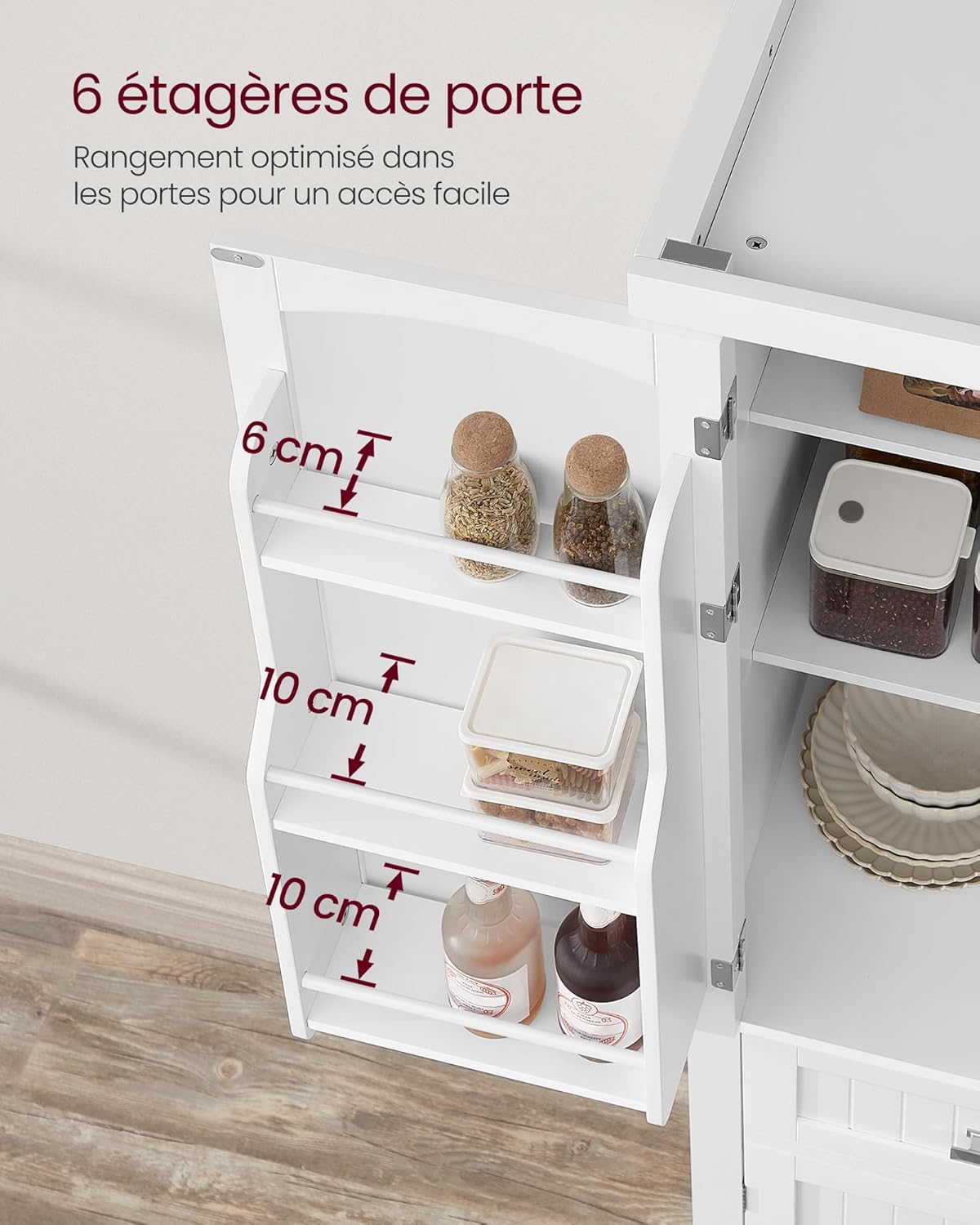 VASAGLE - Buffet haut série BBC561W21 - 182 cm - armoire à tiroirs, étagères réglables, blanc - BBC561W21