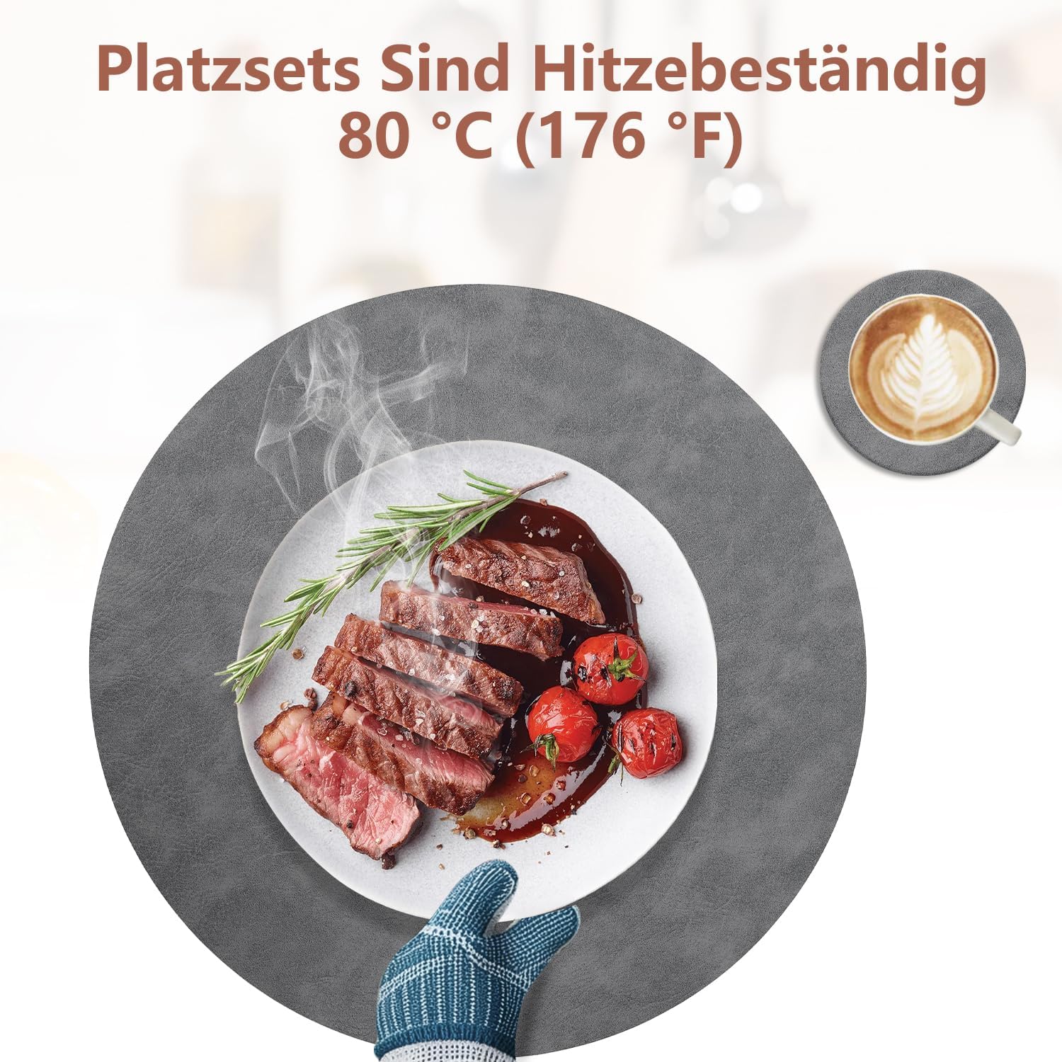 Set de table - lot de 6, cuir PU double face, 36x36cm, lavable et antidérapant