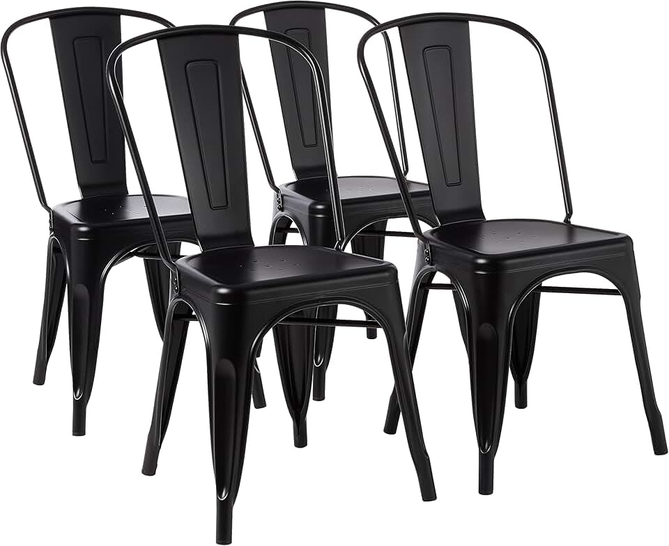 maxideelz Basics - Lot de 4 chaises empilables métal, 51x43x85 cm, intérieur/extérieur, noir