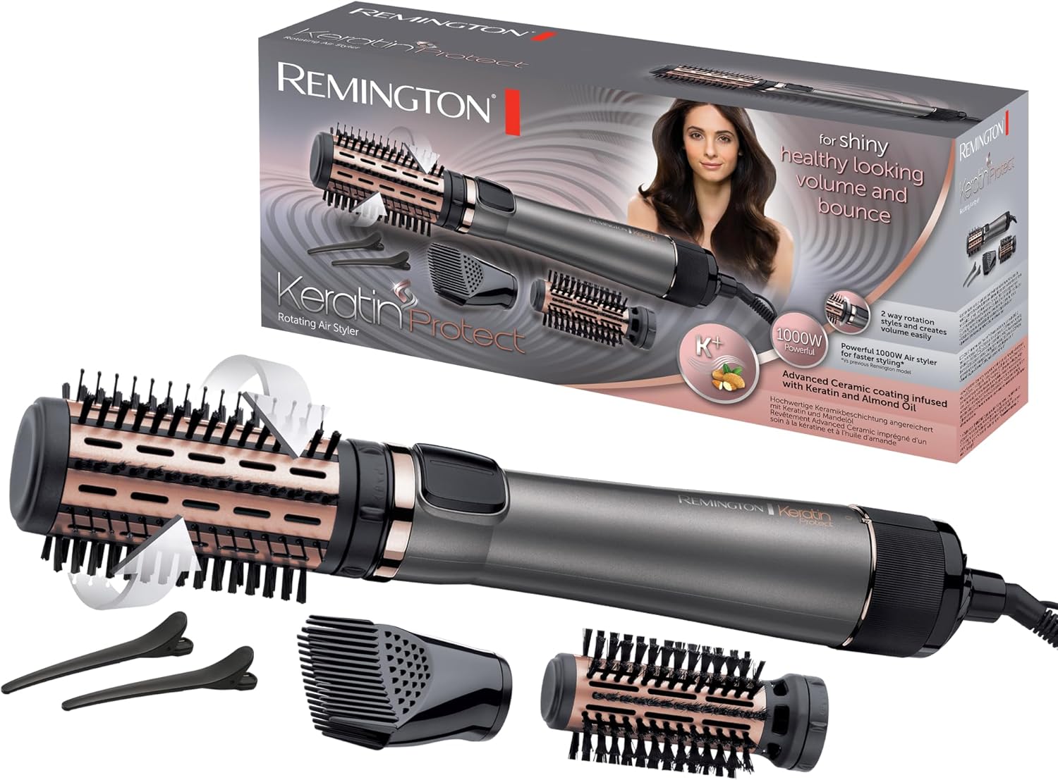 Remington - Brosse soufflante Keratin Protect - 1000W, céramique, 3 accessoires - AS8811