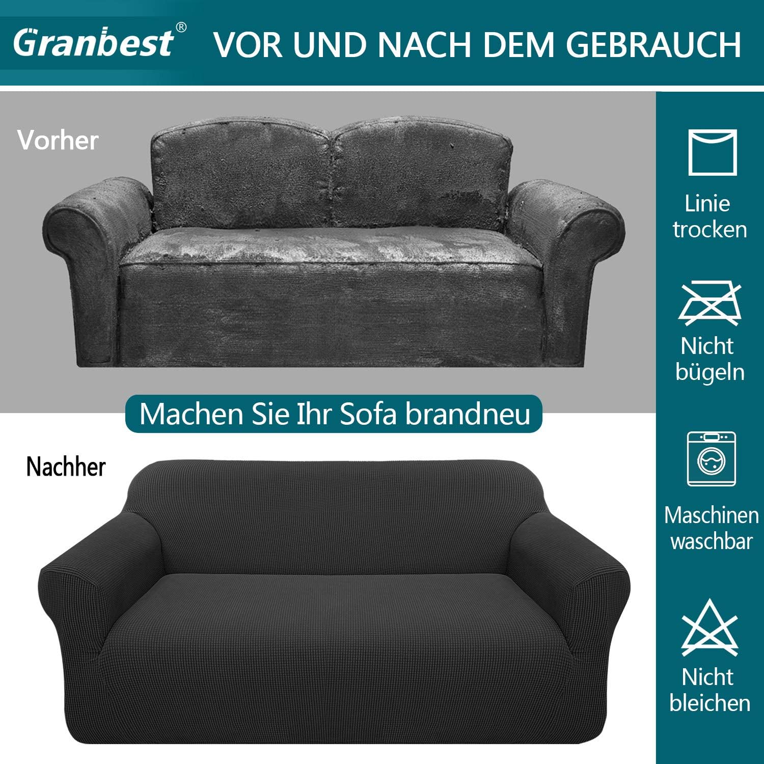 Granbest - housse canapé Jacquard 2 places - extensible, protection animaux