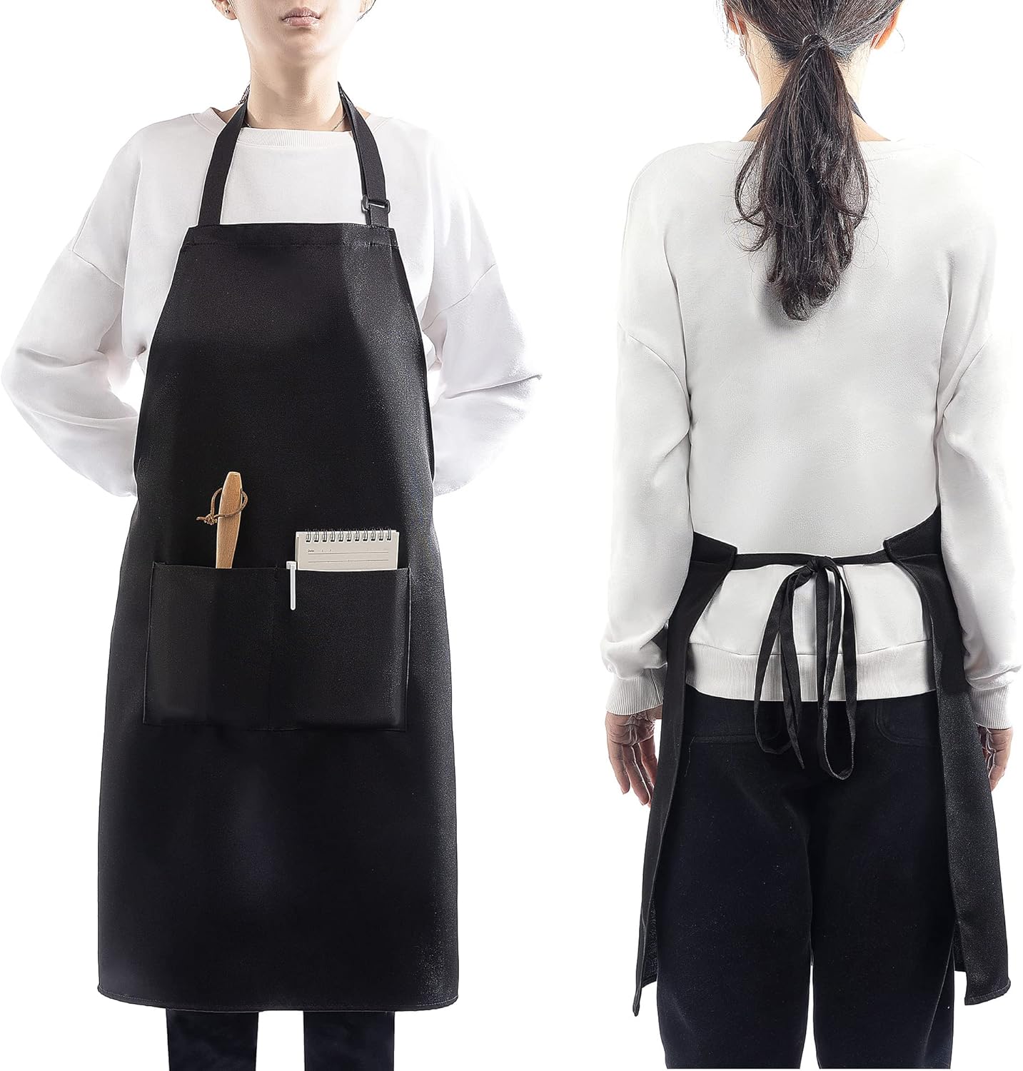 atopo - tablier réglable 4 pièces - noir - 2 poches, unisexe, cuisine