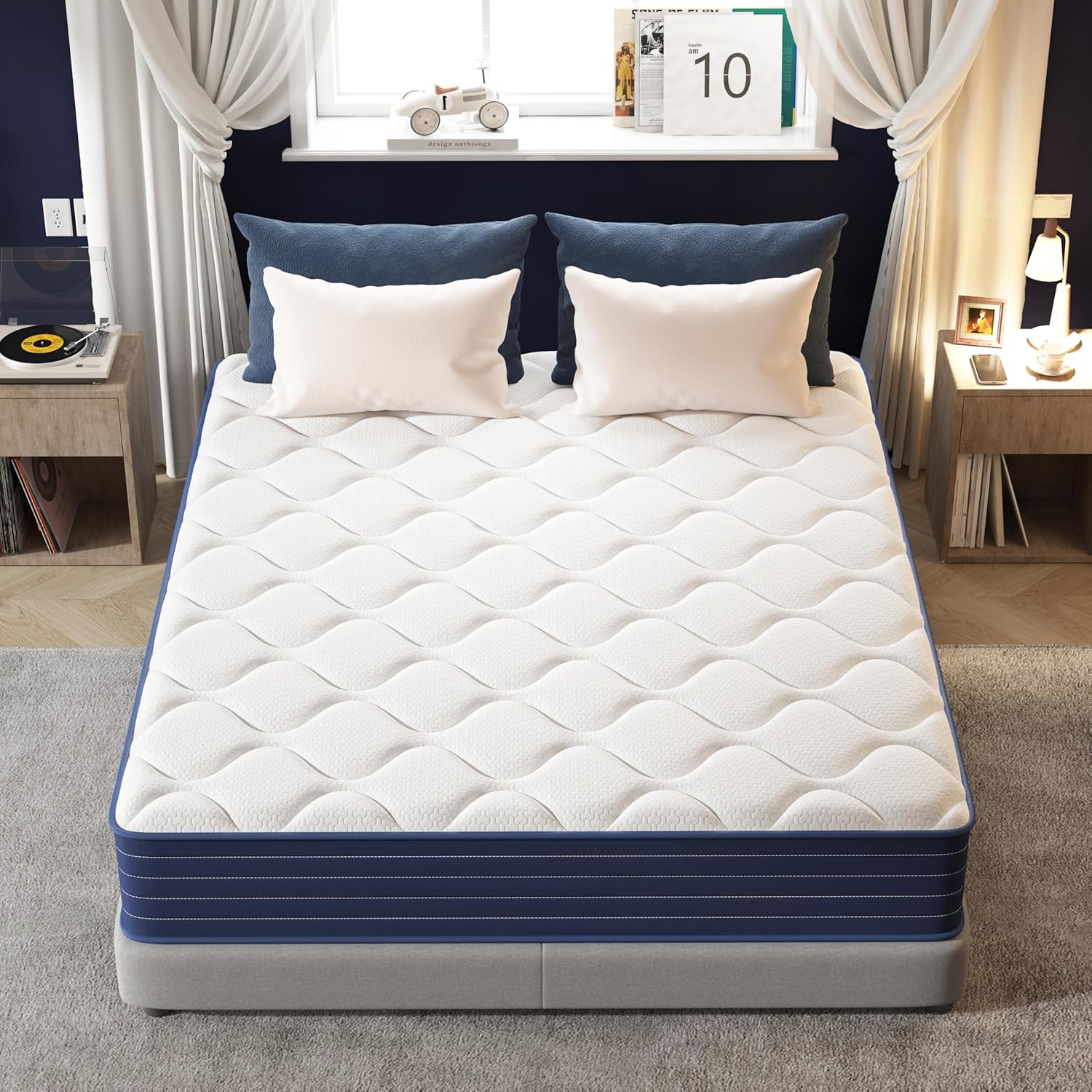 PurrJoys - Matelas ressorts/mémoire - 180x200x25 cm - confort moyen, respirant, CertiPUR-US/Oeko-TEX