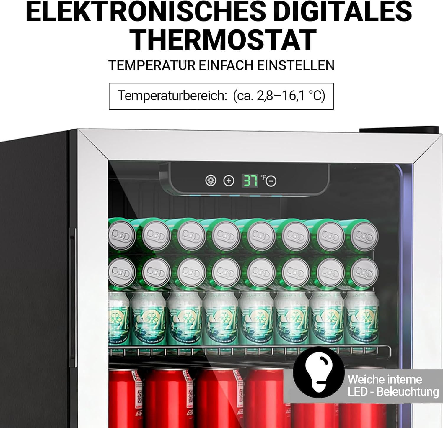 Mini-réfrigérateur - 80L - porte vitrée, 115 canettes, étagères réglables, affichage numérique