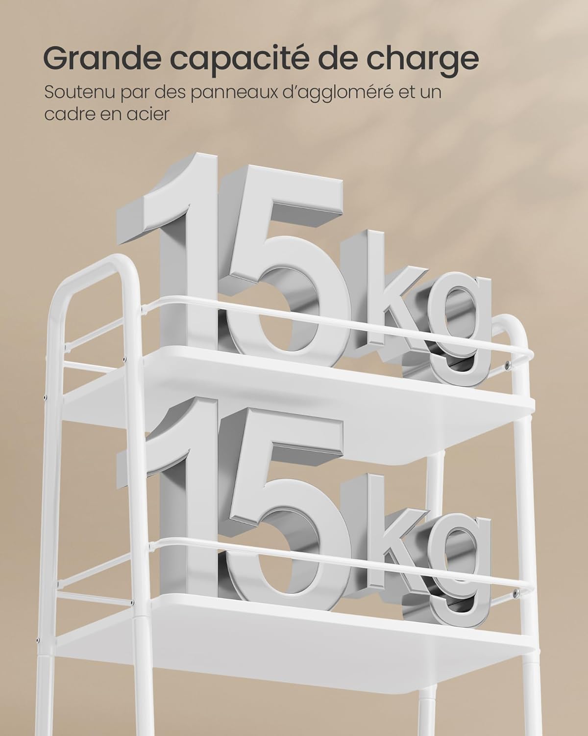 VASAGLE - LILEA Collection - 3 niveaux, panier tissu, à roulettes - LRC001WB01