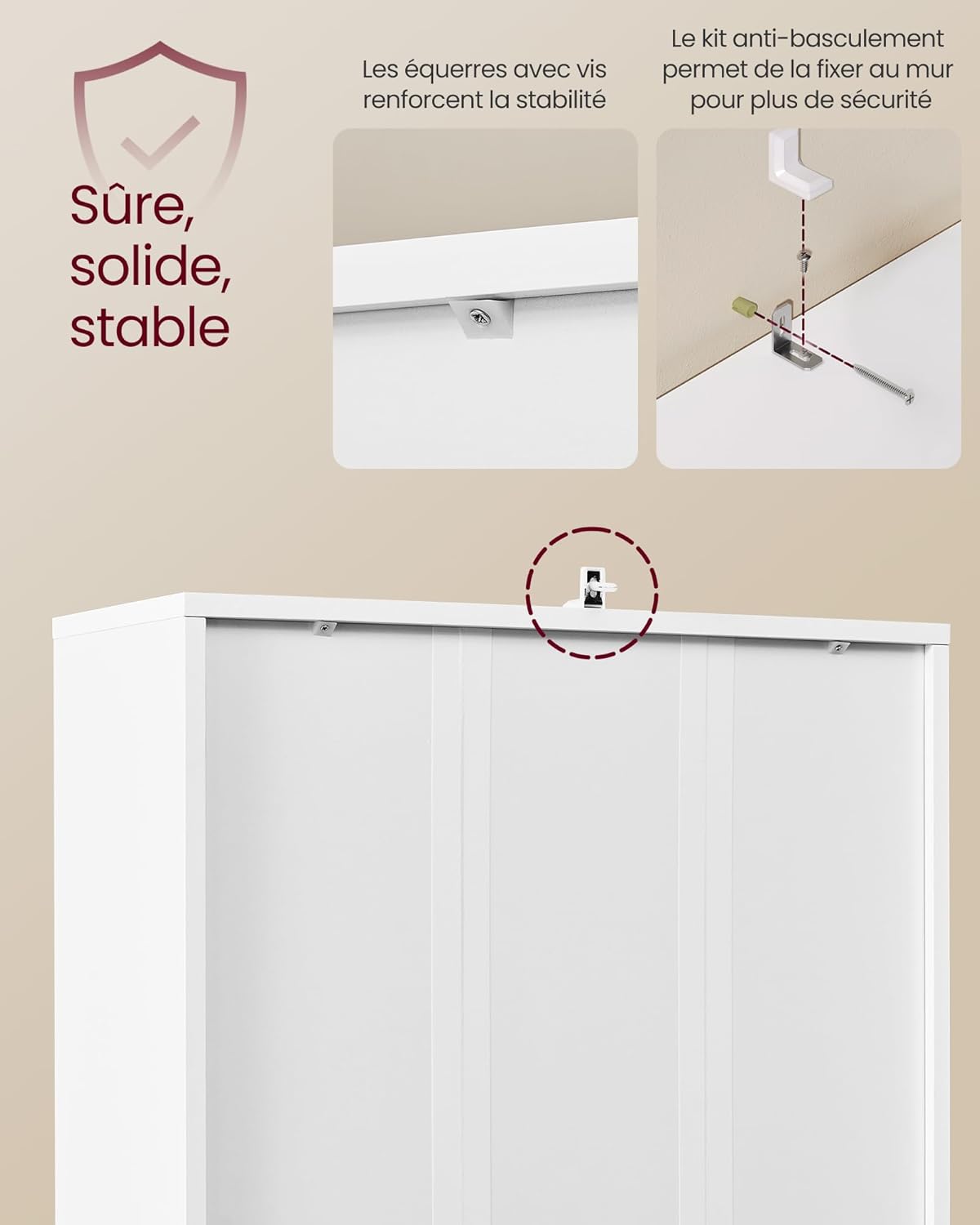 VASAGLE - Custos Collection bibliothèque étagère 24x60x175cm, 6 niveaux, portes, blanc nuage LBC402W01