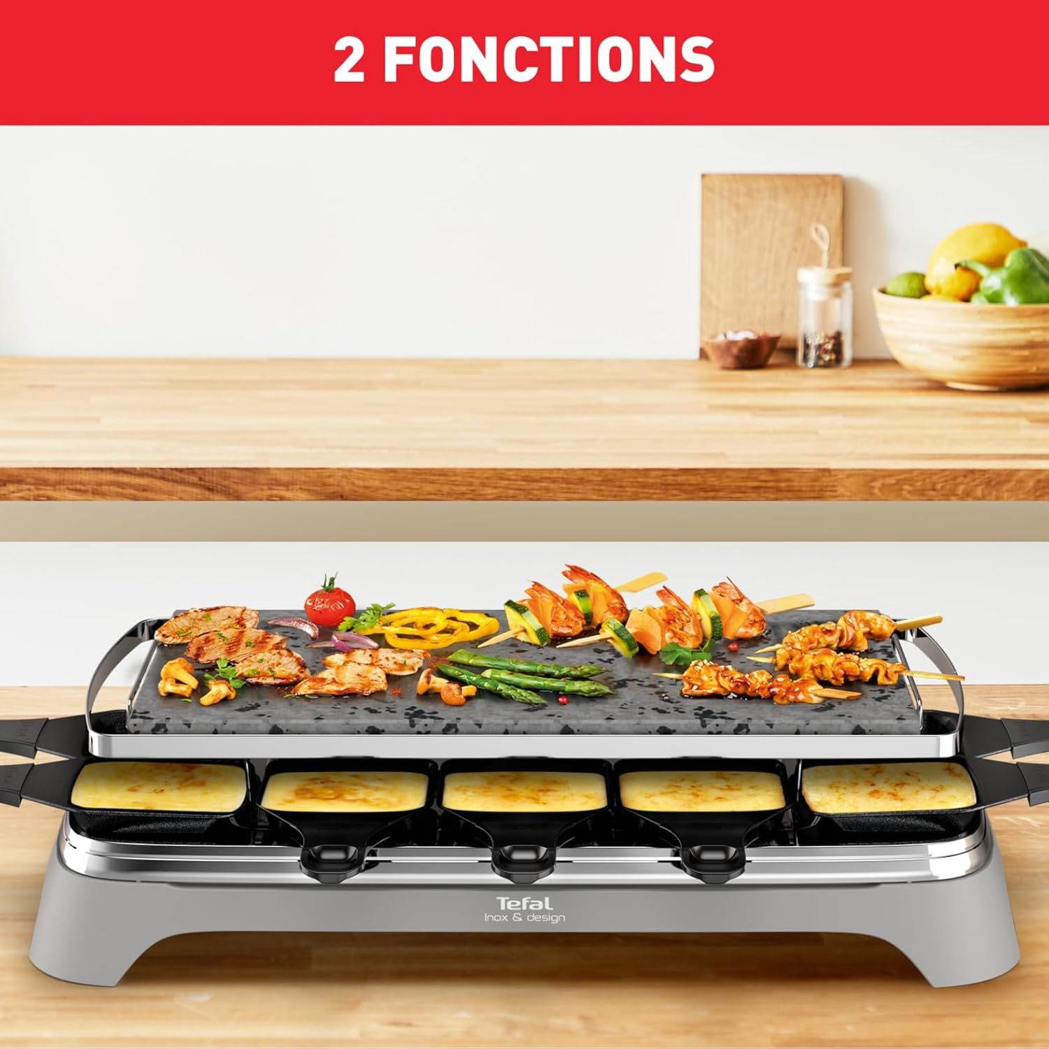 Tefal - Raclette Pierrade 10 personnes - fonte, pierre naturelle, PR457B12