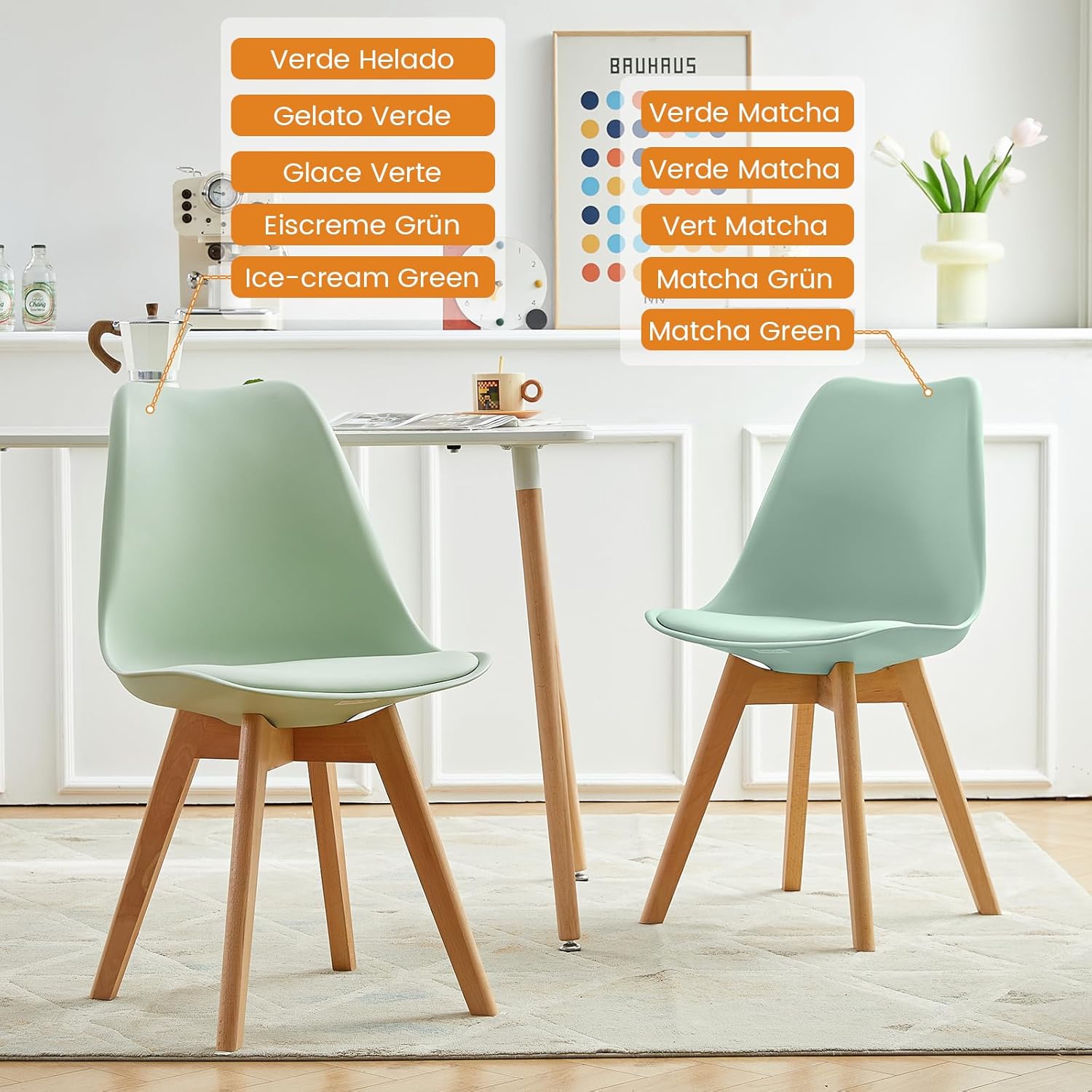 EGGREE - chaises scandinaves lot de 4 - bois hêtre - rembourrées, La Glace Verte