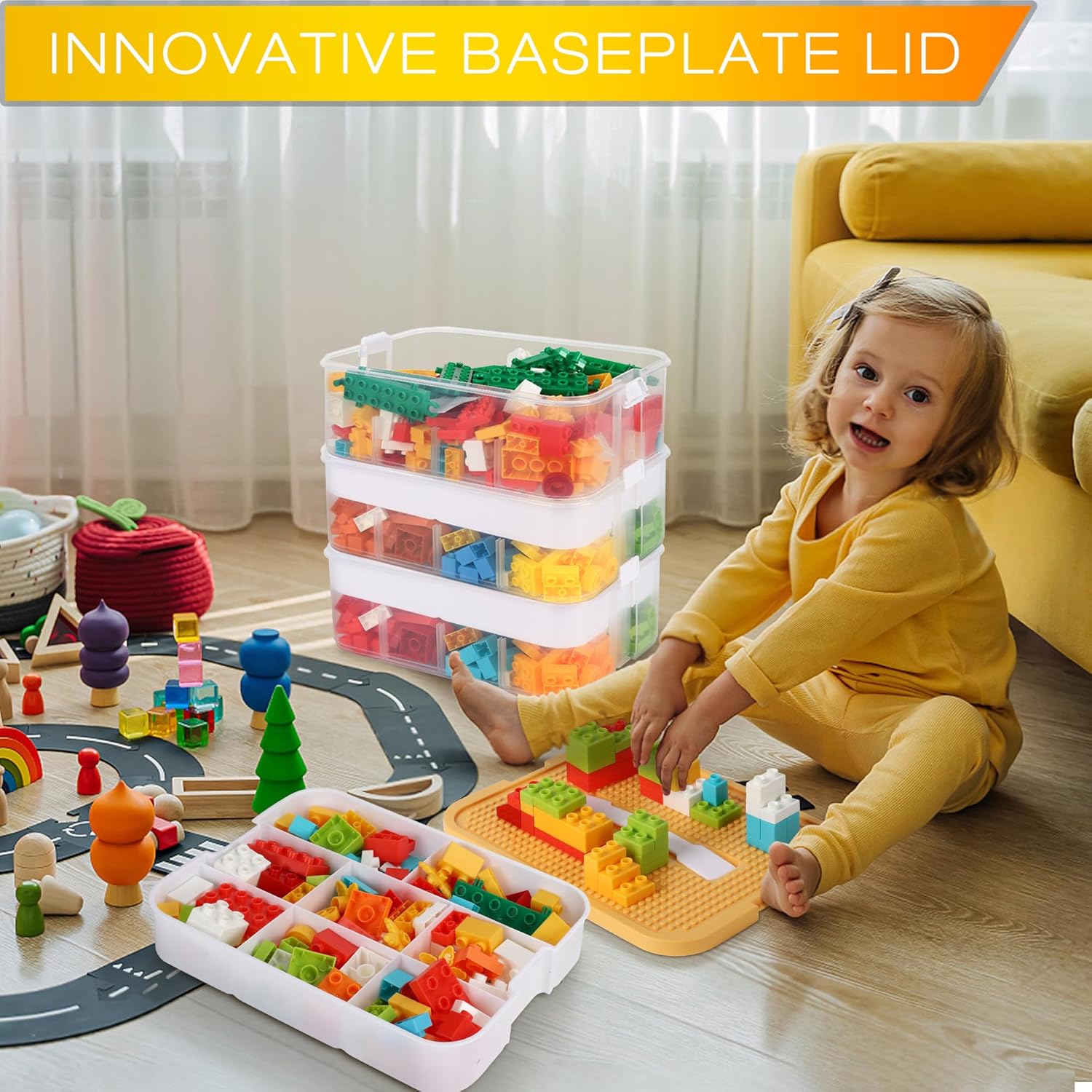 Boite Rangement Plastique - grande malette 3 couches - compartiments empilables étanches, transparente, couvercle