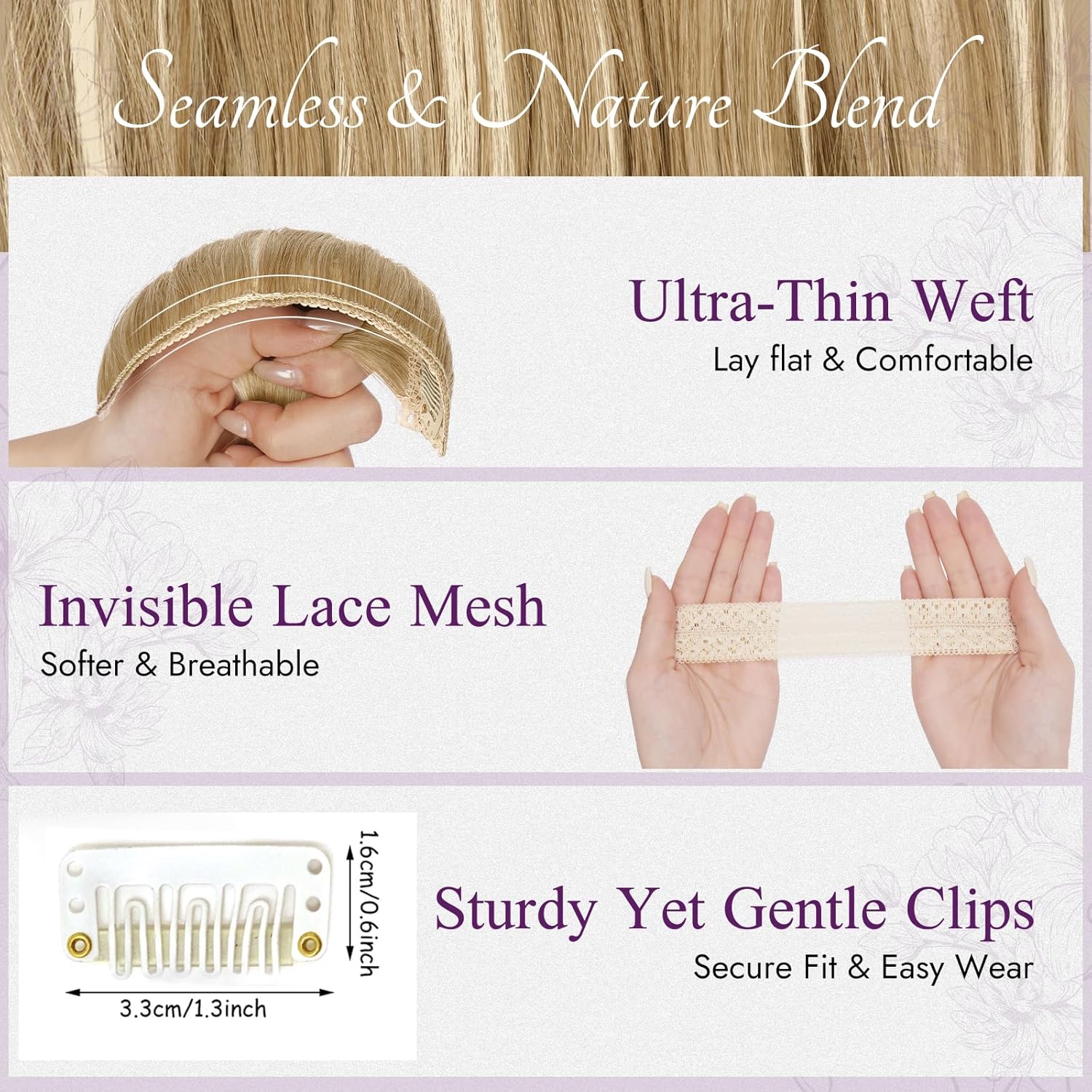 BARSDAR - Extension à clips ondulée 50cm, blond doré, 5pcs, synthétique