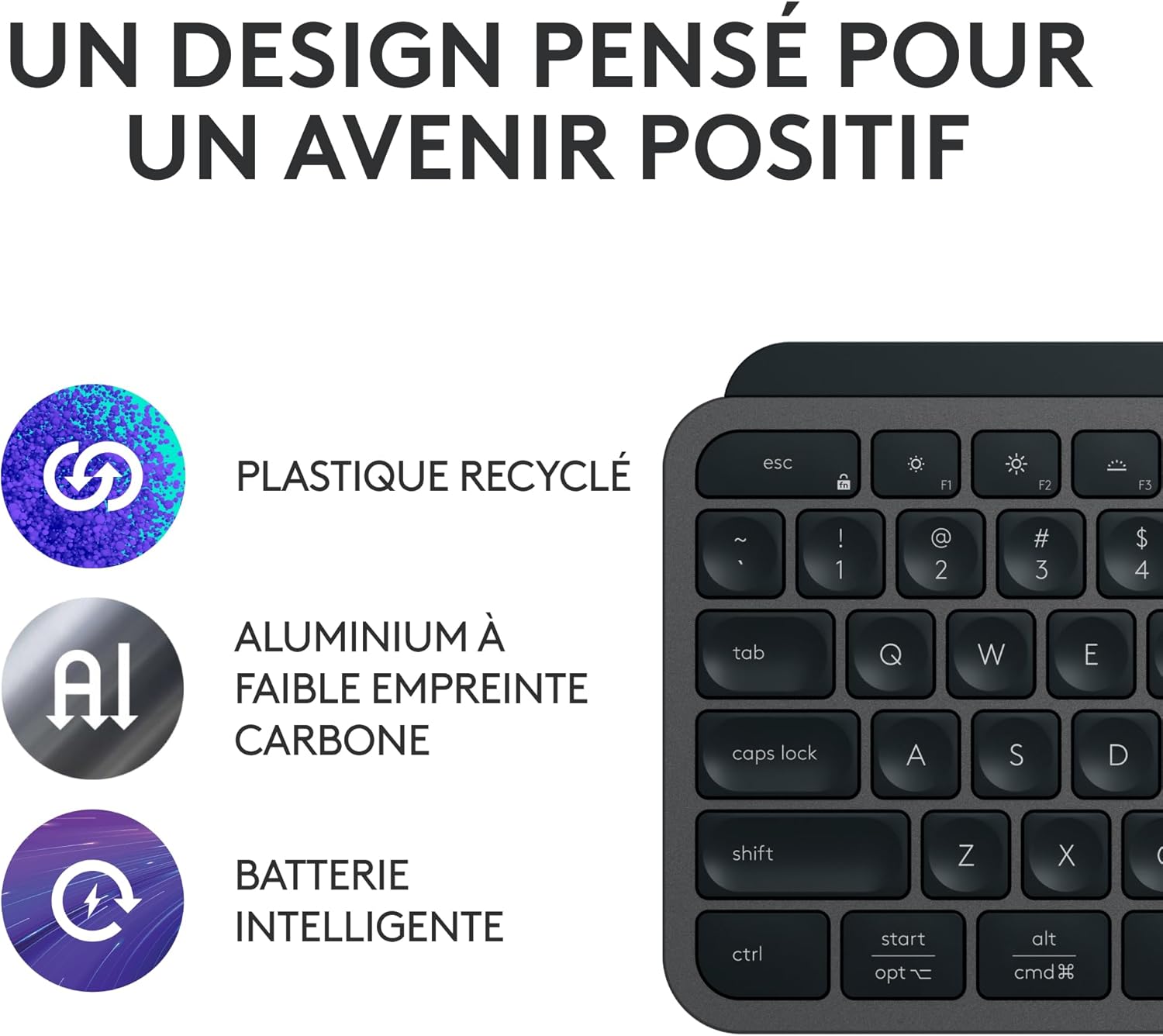 Logitech - MX Keys S - clavier plat AZERTY rétroéclairé, USB-C, Bluetooth