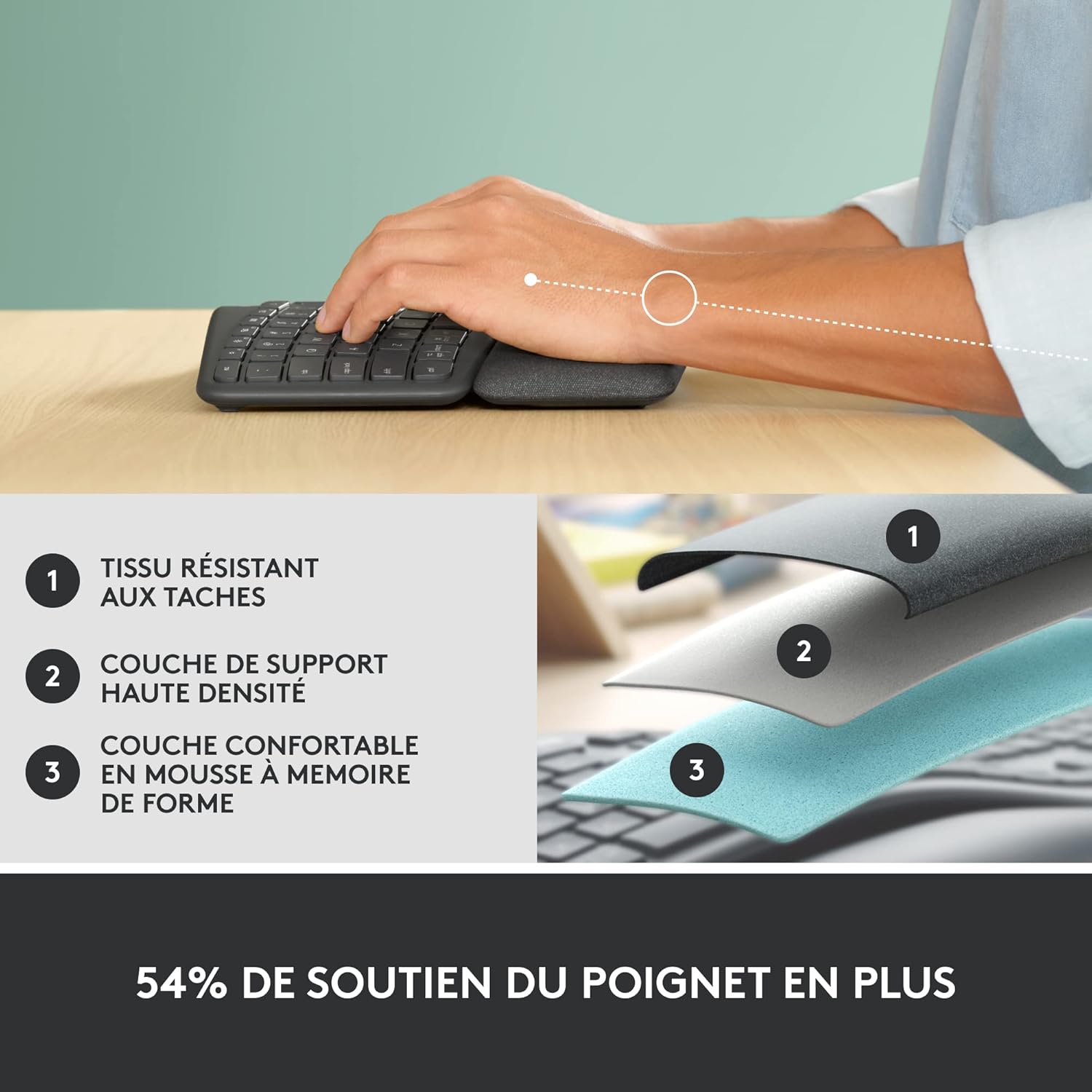 Logitech - Ergo K860 - clavier ergonomique sans fil, souris verticale, multi-OS, AZERTY, gris