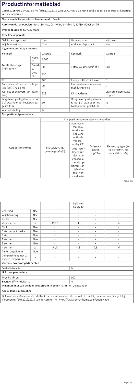 Bosch - KGV33VWEAS Série 4 - 176x60 cm - 195L/94L - blanc - KGV33VWEAS