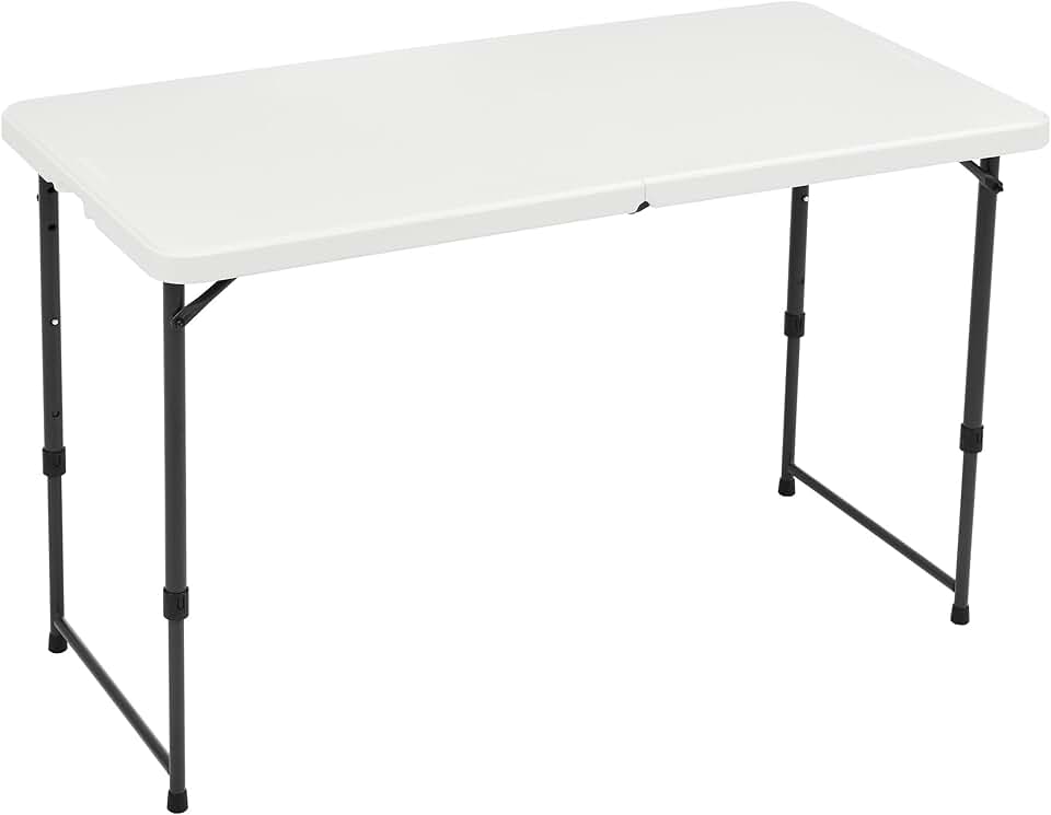 maxideelz Basics - Table pliante série blanche - 121x60x86 cm - 4 hauteurs, poignée transport