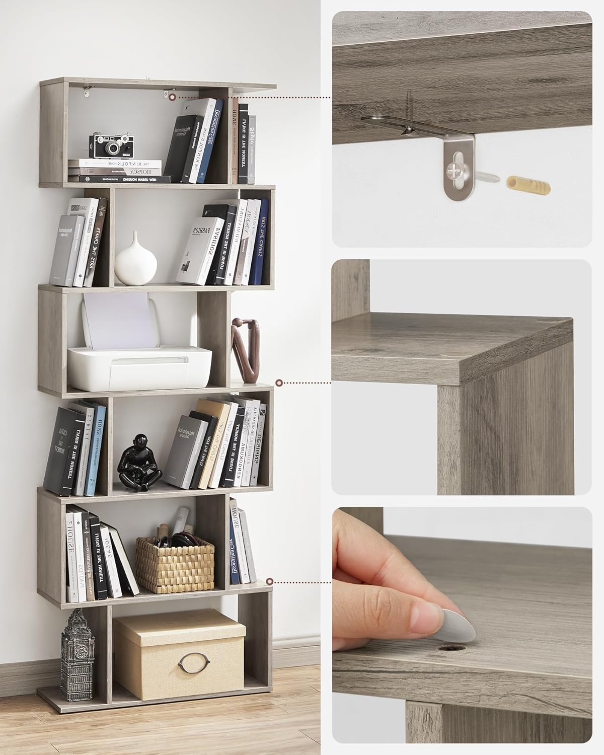 VASAGLE - étagère 6 niveaux, 24x70x191,6 cm, séparateur, rangement, LBC061M01