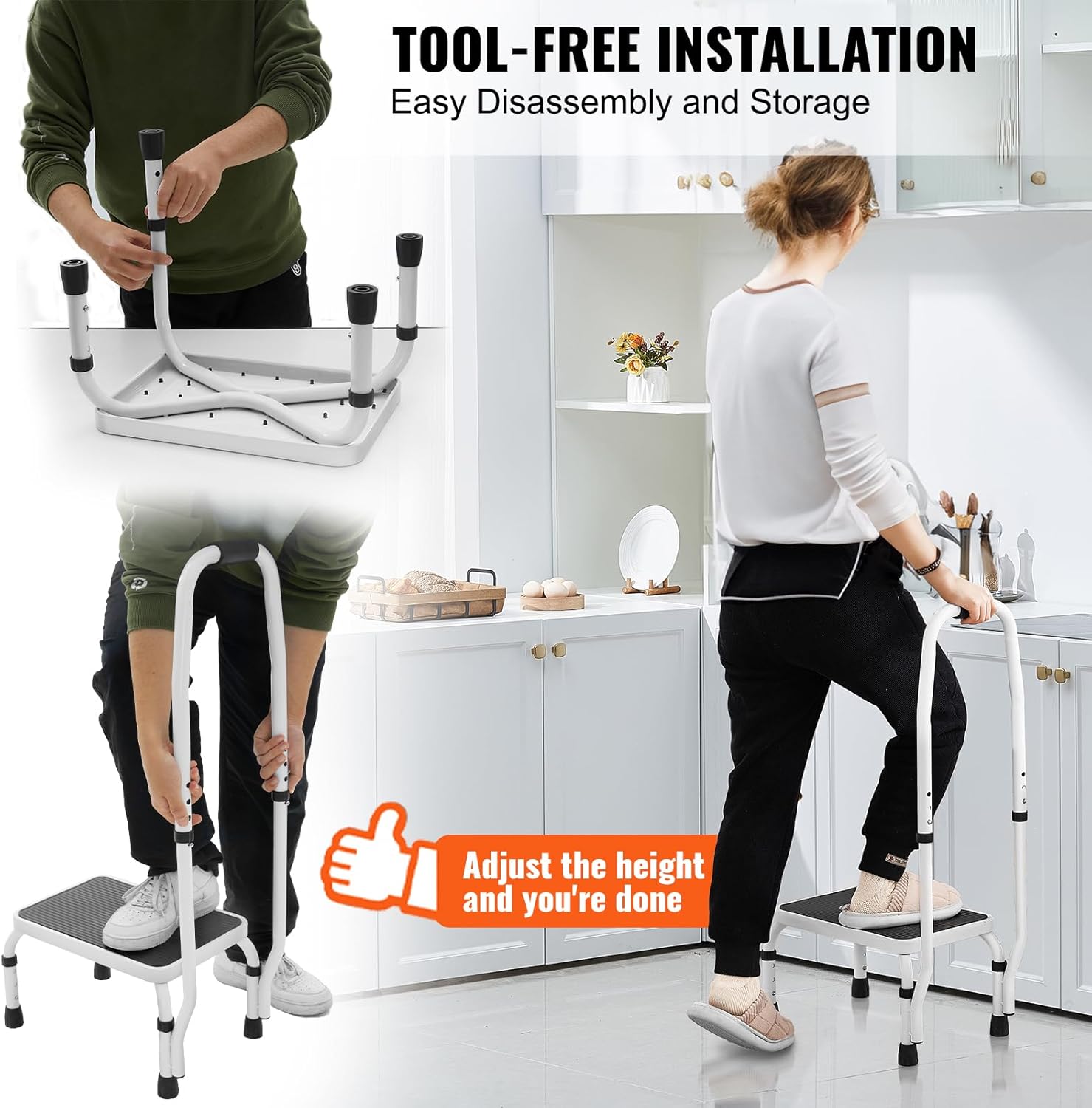 VEVOR - Marchepied en acier réglable - 3 hauteurs - poignée, antidérapant, 150 kg