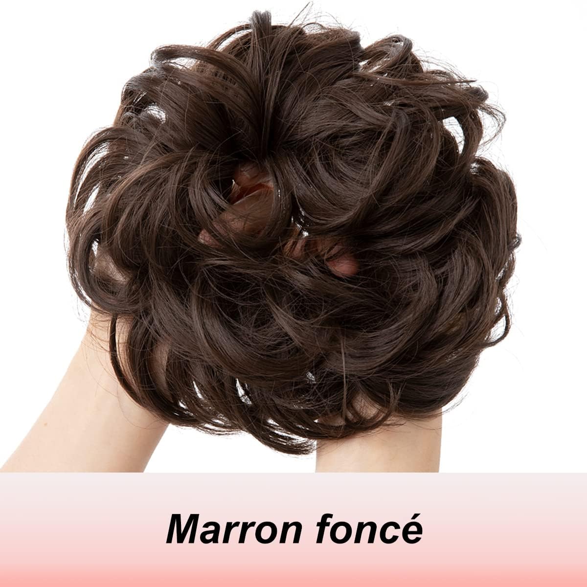 JJstar - Chignon postiche bouclé, élastique, marron foncé, cheveux synthétiques