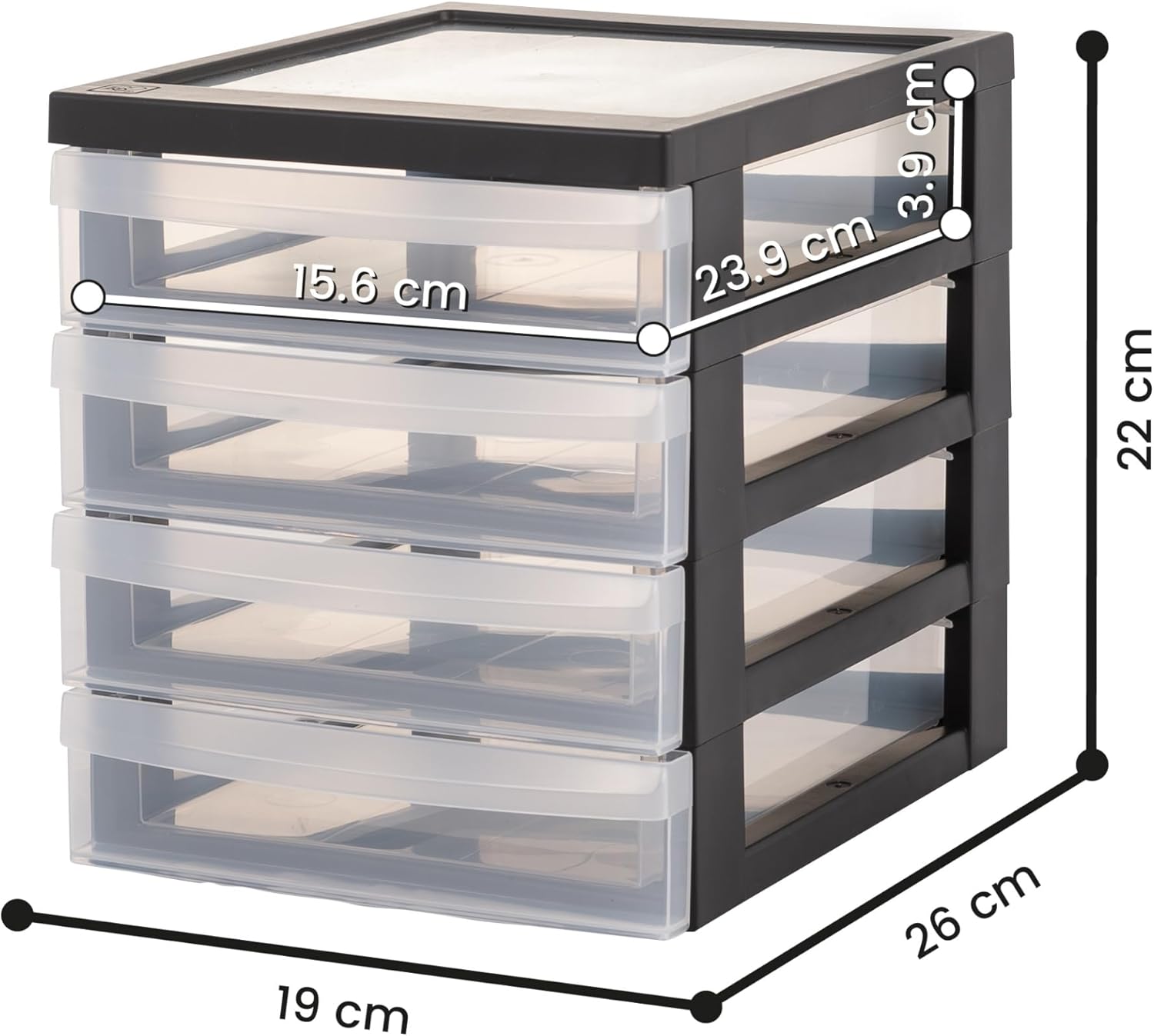Iris Ohyama - DC-A5 - 4 tiroirs A5 - plastique noir, sans BPA