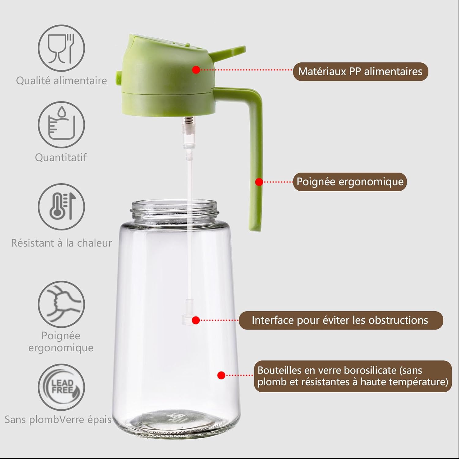 Vaporisateurs d'huile en verre 470ml 2en1 cuisine airfryer salad BBQ