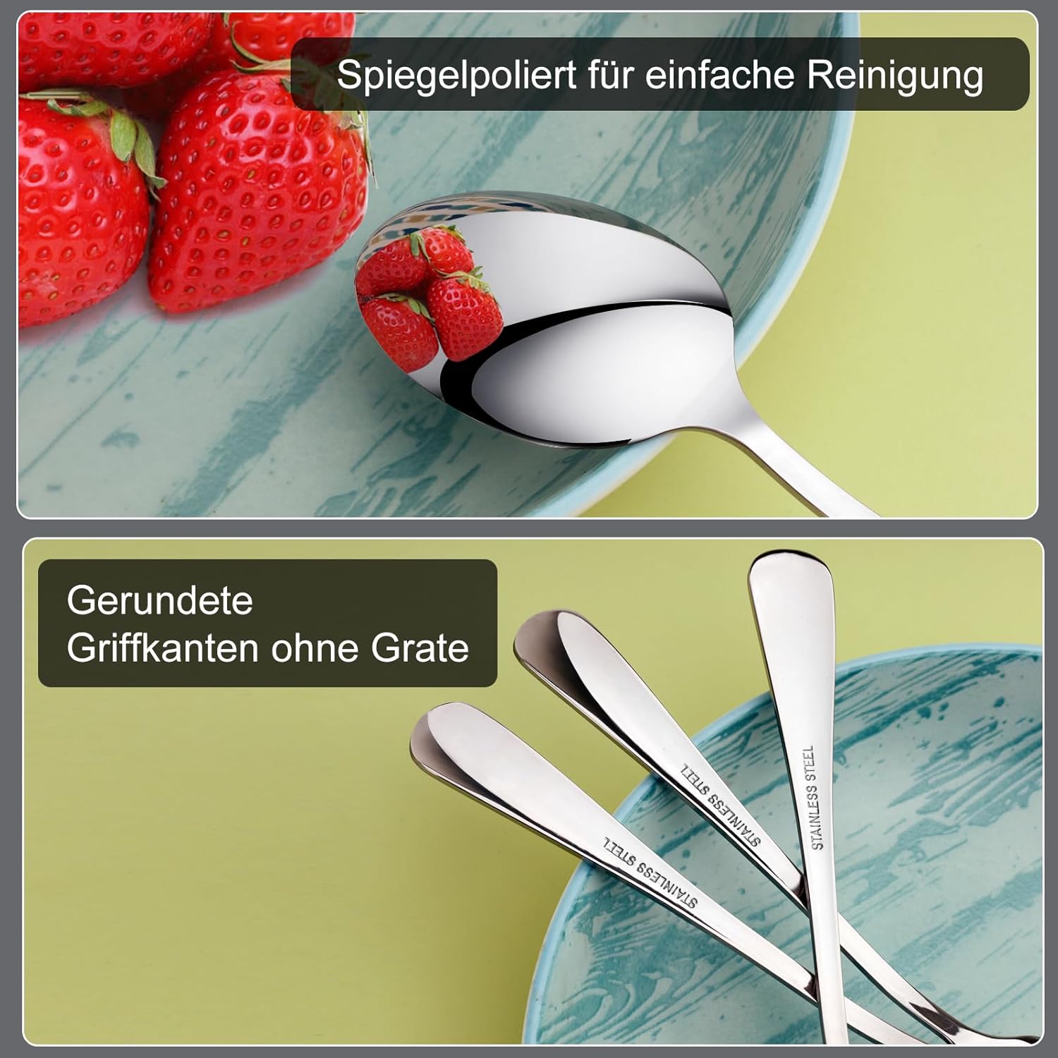 Cuillères à café - inox, 14cm - lot de 8, passe lave-vaisselle