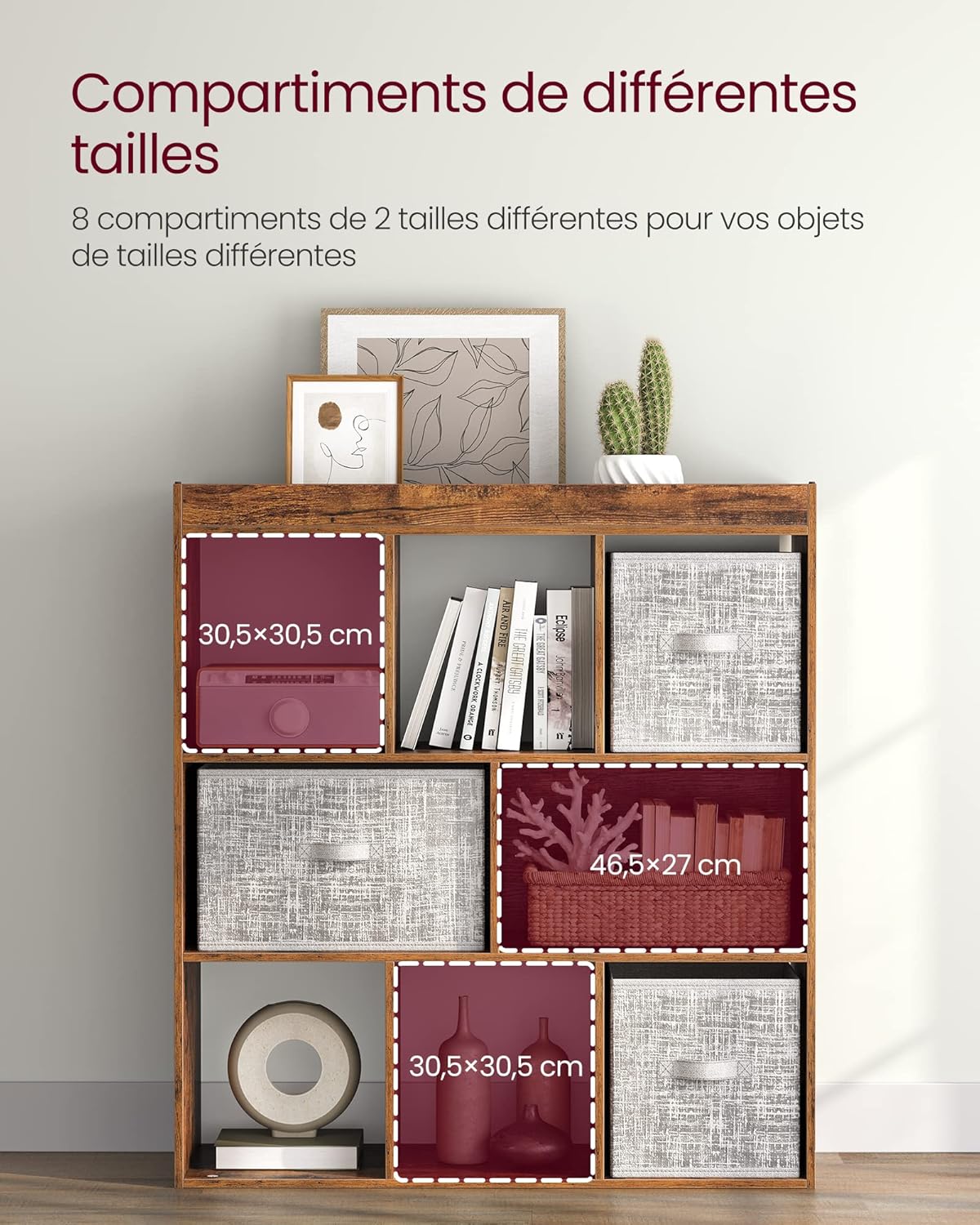 VASAGLE - Bibliothèque série LBC52BX - 30x97,5x100 cm - 8 compartiments ouverts modulables, style marron rustique - LBC5