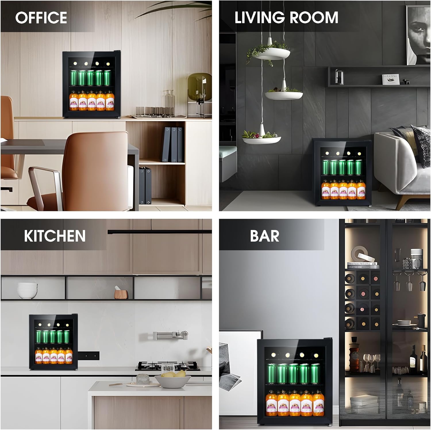 HCK - Mini frigo 48L - porte vitrée, silencieux, 0-15°C, compact