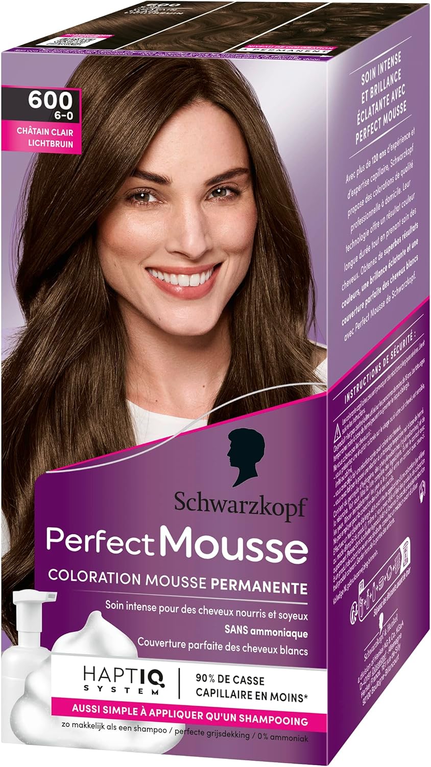 Schwarzkopf - Perfect Mousse coloration mousse sans ammoniaque - soin naturel cheveux - Châtain Clair - 600