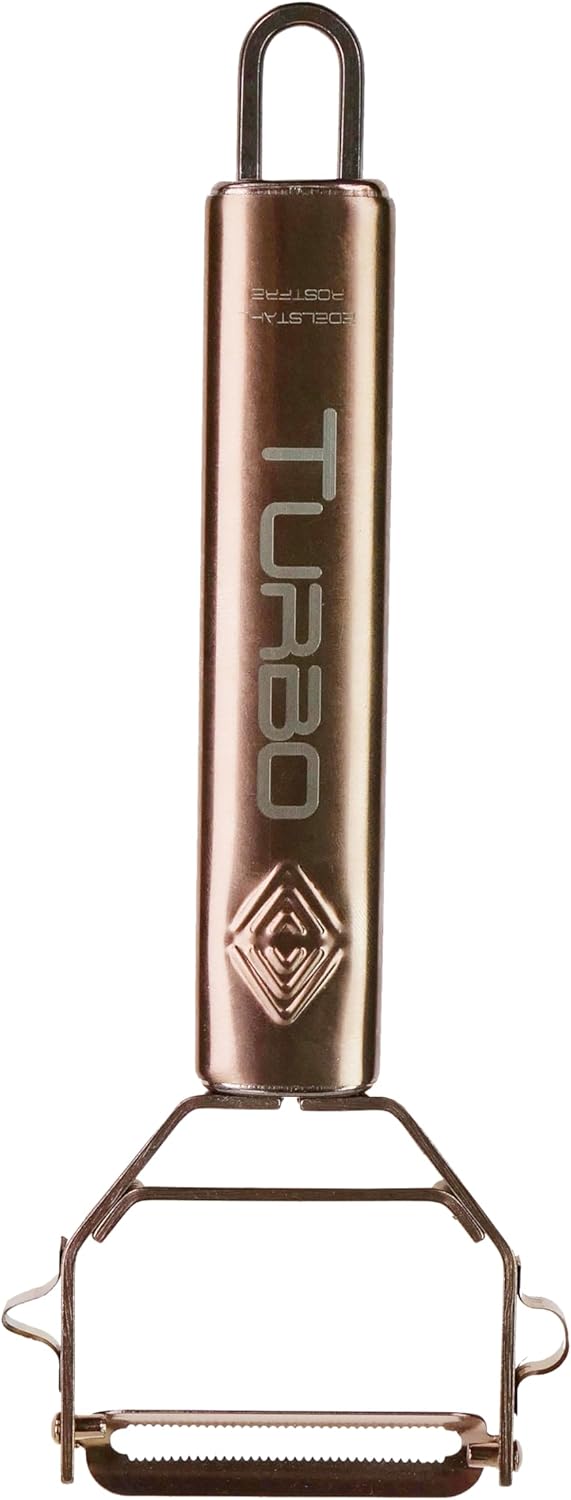 TURBO PRODUKTE - Éplucheur 3 en 1 inox, lame pendulaire, rose, droitier/gaucher