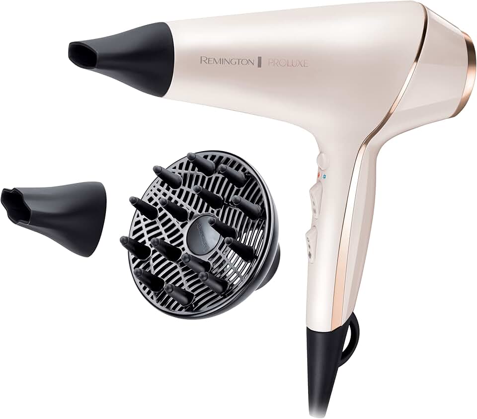 Remington - Sèche-cheveux PROluxe - 2400W, ionique, OptiHeat, 3 temp., 2 vitesses, 3 concentrateurs, diffuseur - AC9140