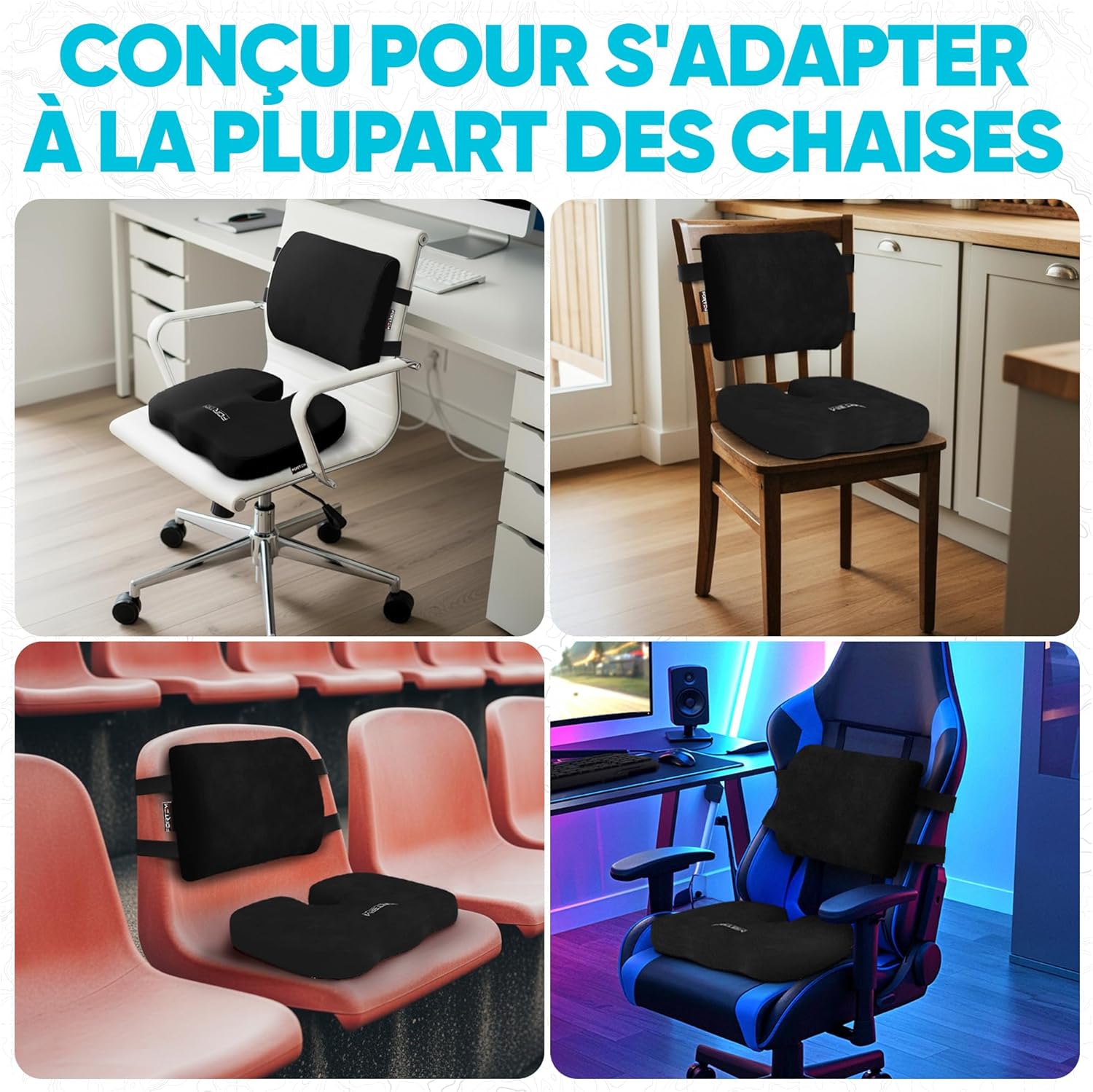 FORTEM - coussin lombaire mémoire de forme - ergonomique, antidérapant, soutien prolongé