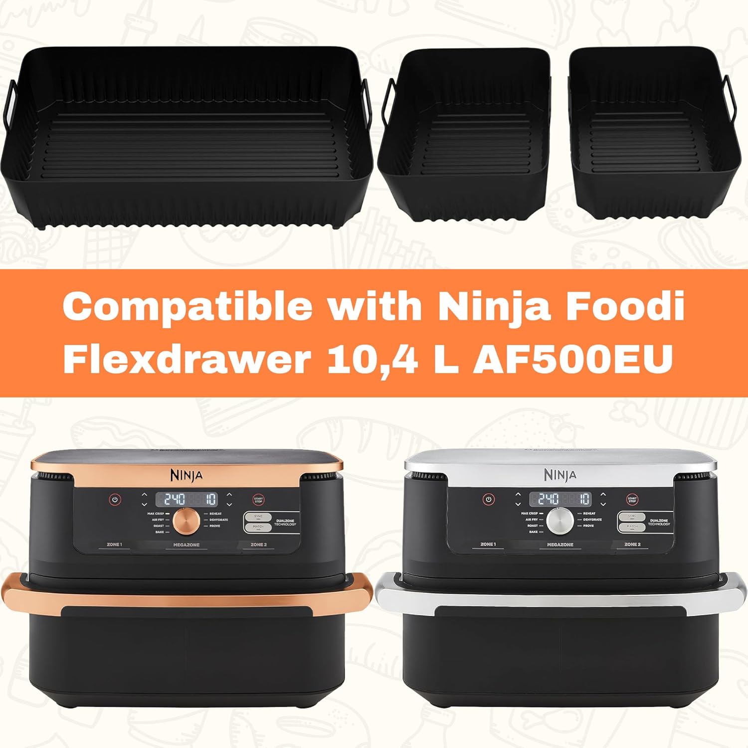 Accessoire air fryer silicone - compatible Ninja Foodi 10,4L - lot de 3 - résistants chaleur - AF500EU