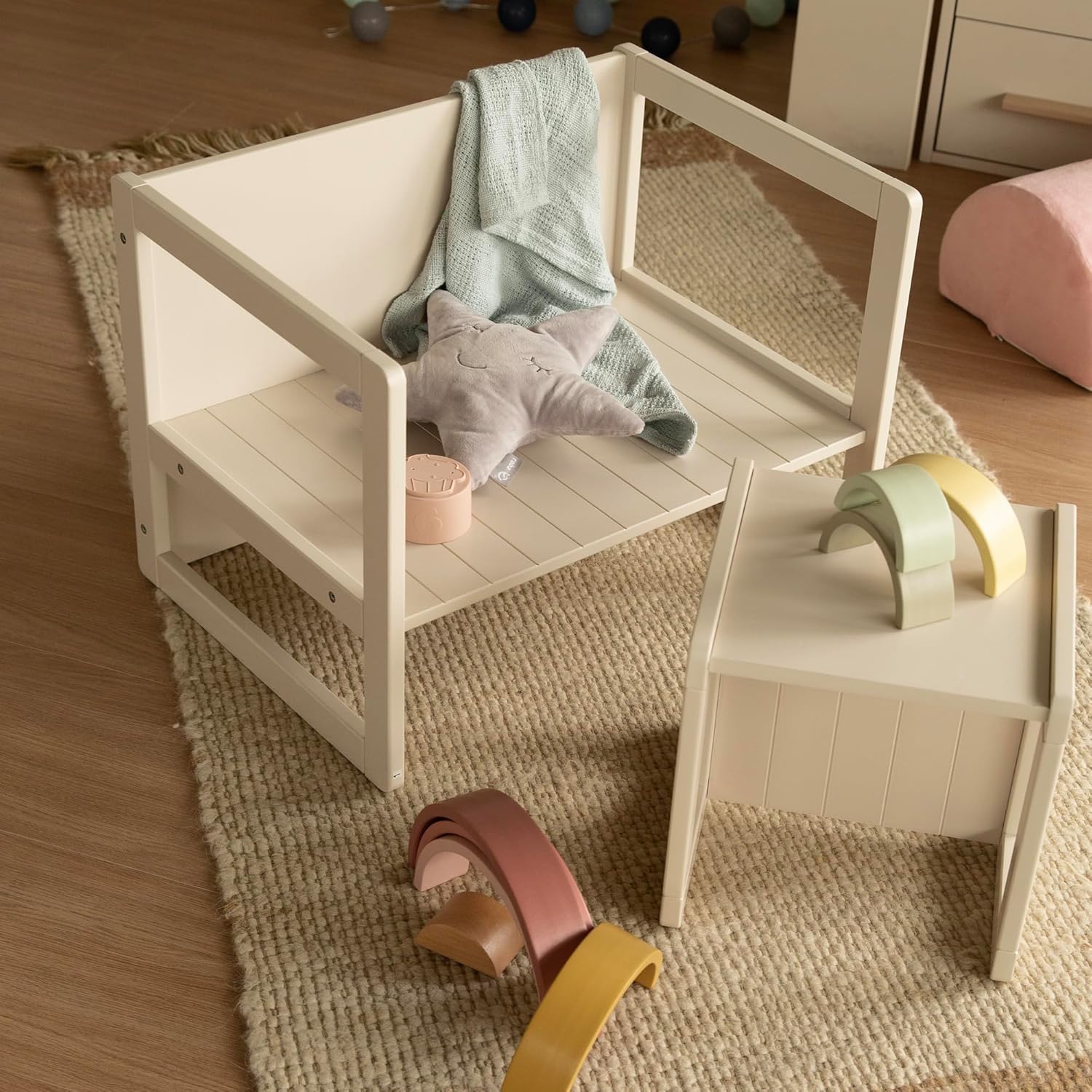 roba - Banc Enfant 2en1 réglable, 57x44 cm, convertible table/bureau, 60 kg, beige