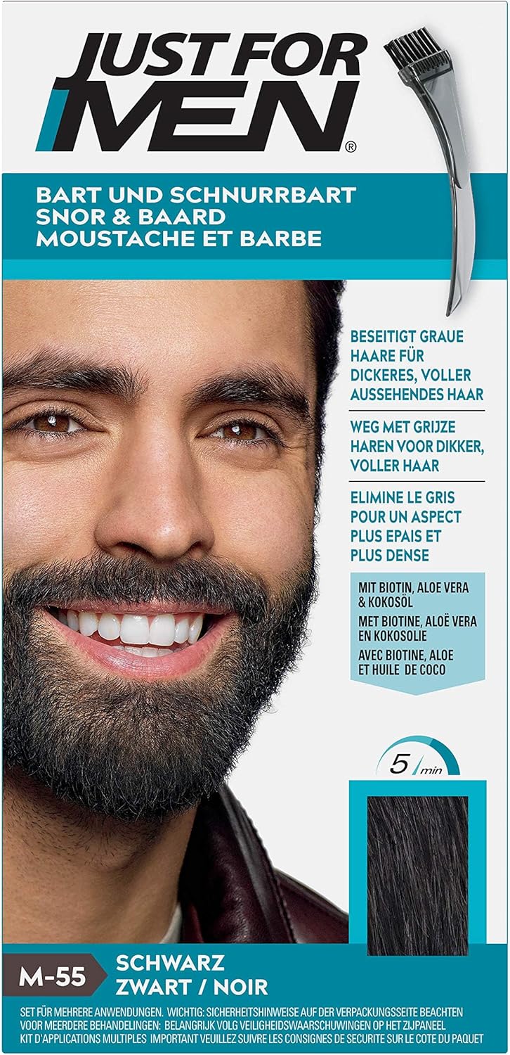 Just For Men - Barbe & Moustache - coloration naturelle, sans ammoniaque, élimine poils gris, peigne applicateur - Noir 
