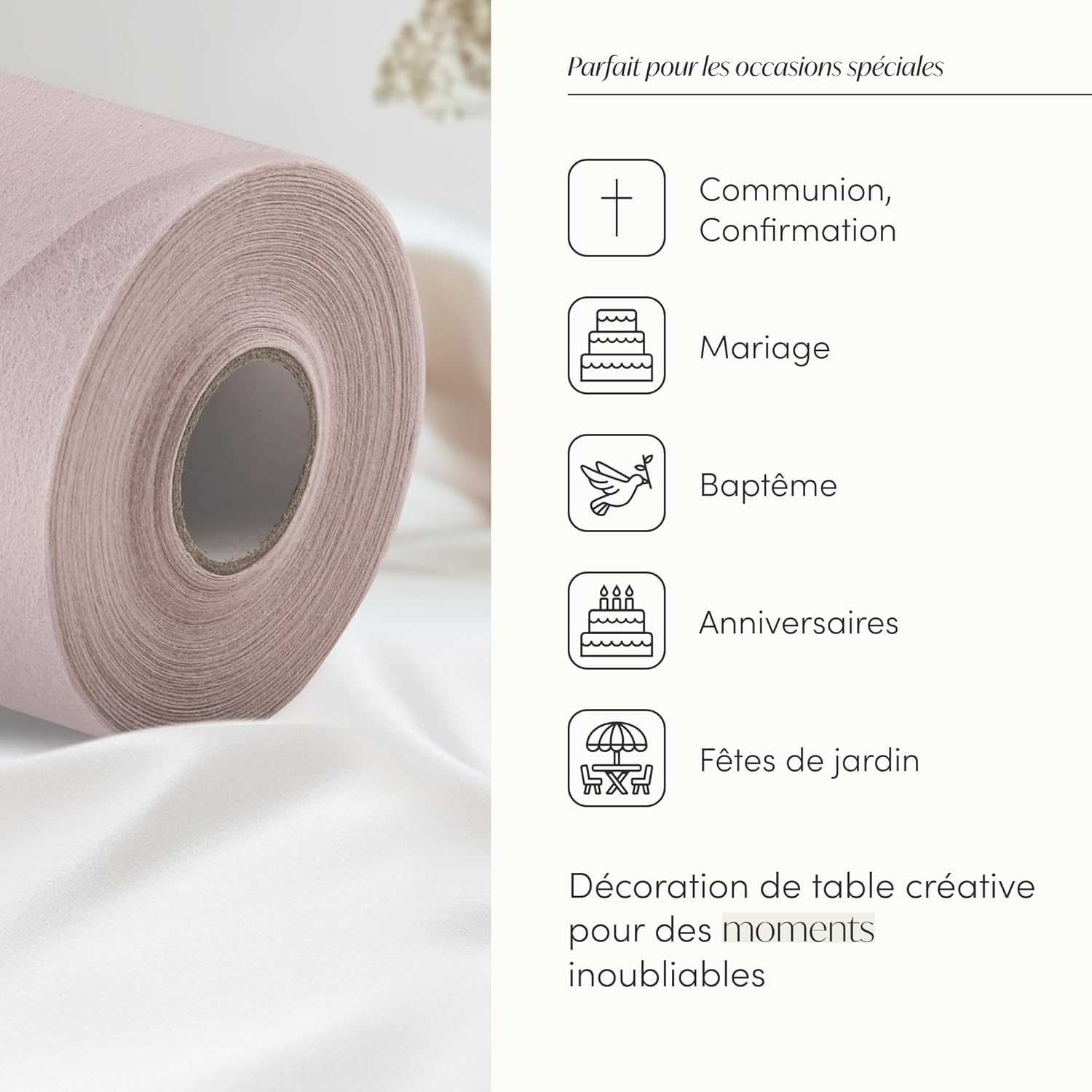 100%Mosel - Chemin de table non-tissé, blush rose - 30x2500cm - déco fêtes