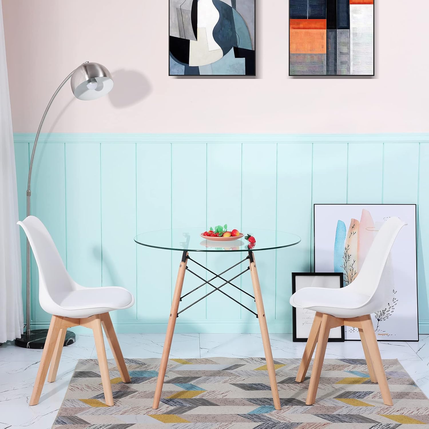 EGGREE - lot de 2 chaises rétro - bois hêtre - assise rembourrée, blanc