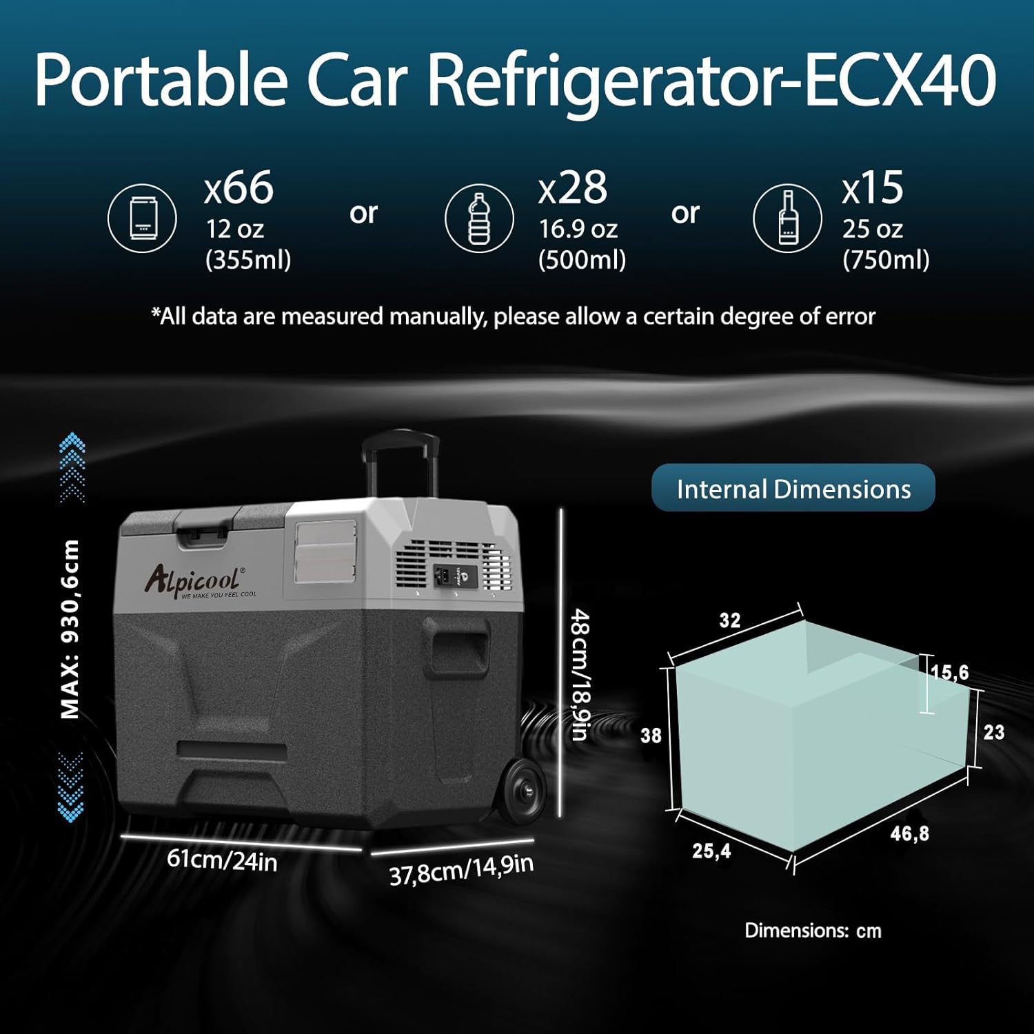 Alpicool - ECX40 - 40L - Frigo voiture, -20°C à 20°C, rechargeable, ECX40