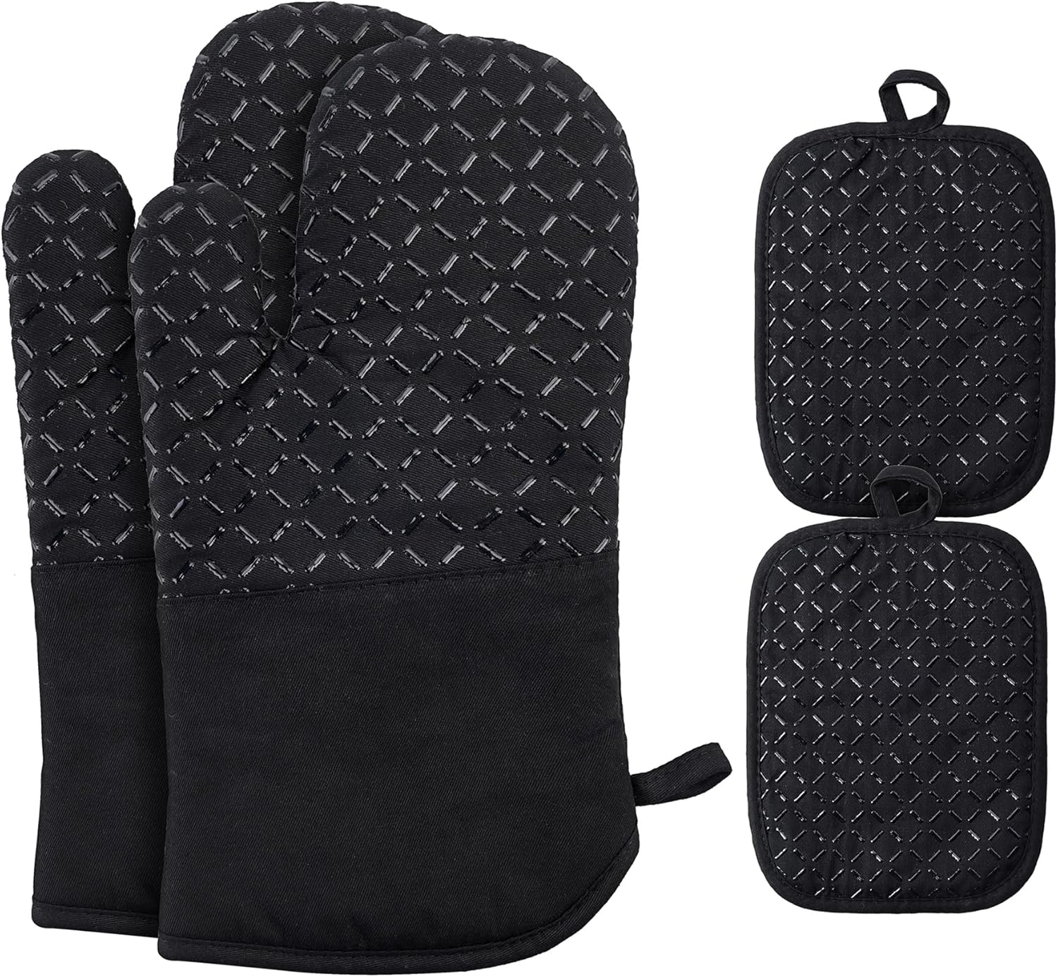 Ankway - gants de cuisine série lot 4 - 30 cm - coton, silicone, antidérapants, résistants chaleur