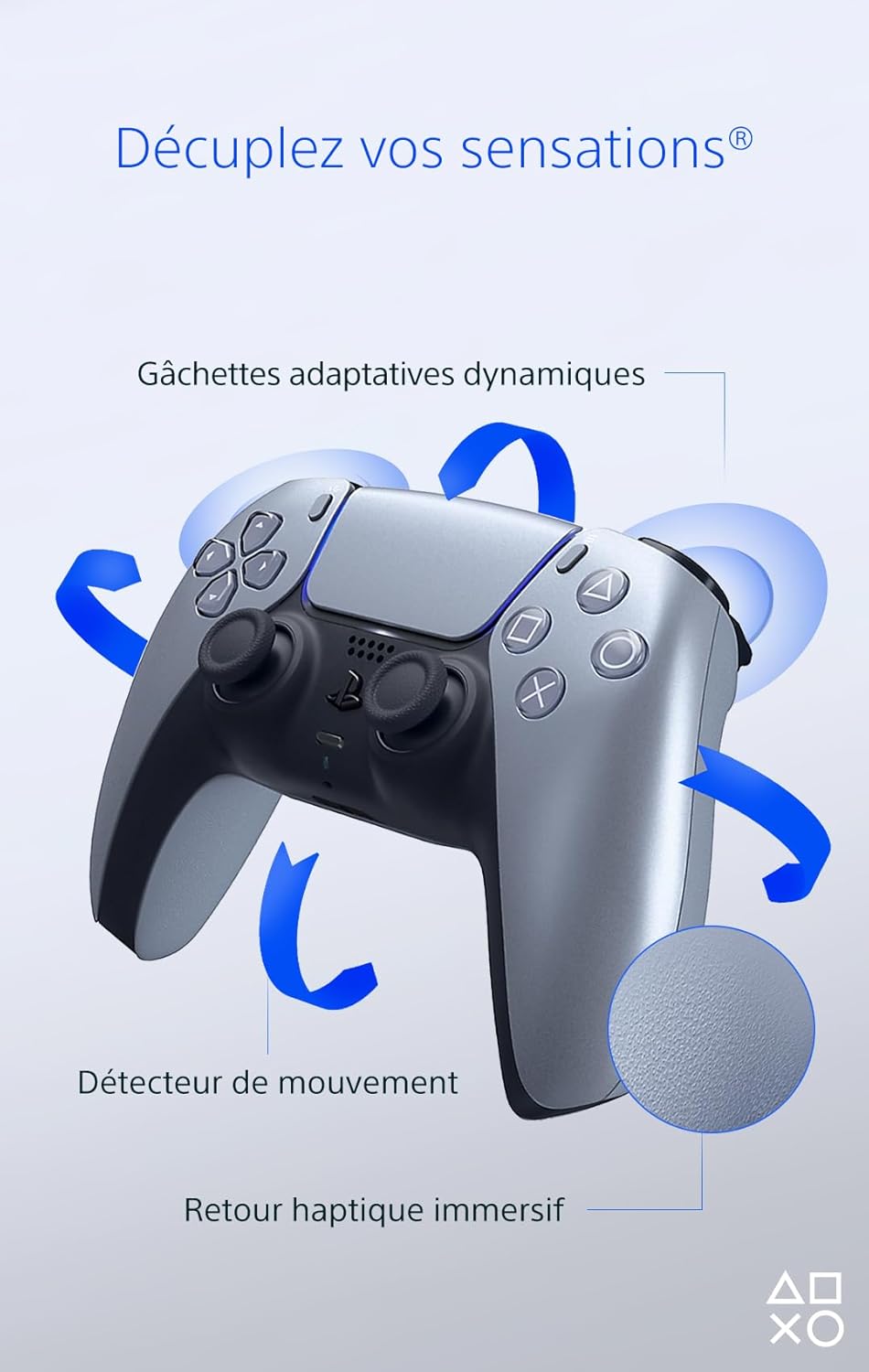 Sony - Manette DualSense PS5 - sans fil, Bluetooth, argent, batterie rechargeable