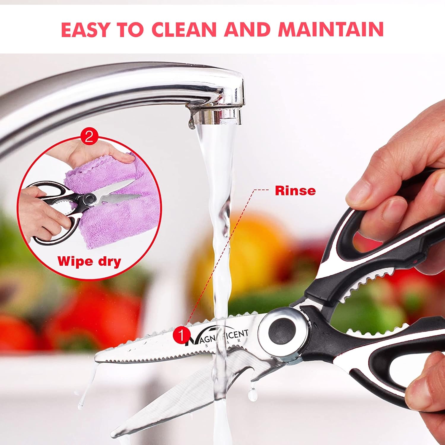 Ciseaux de cuisine - multifonction, avec couvercle, poignée douce, robustes, coupe viande/herbes