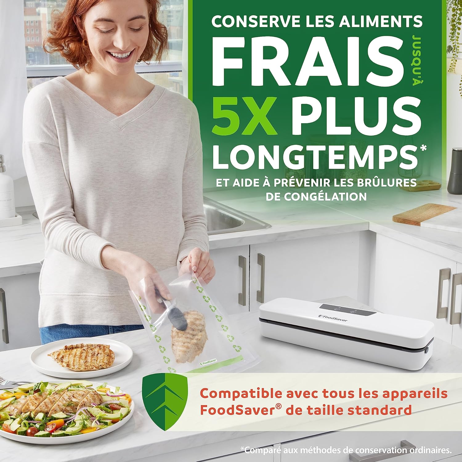 FoodSaver - rouleaux d’emballage - 28cm x 3m - sacs recyclables, réutilisables, sans BPA